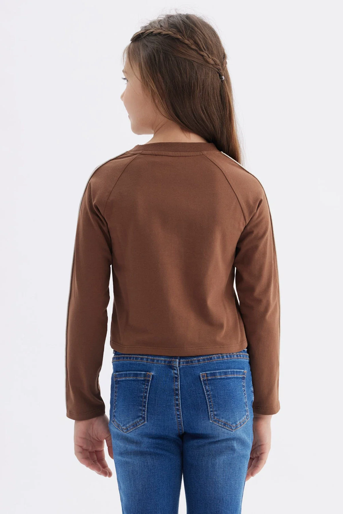 Polera Niña Piping Y Print Café - Image 3