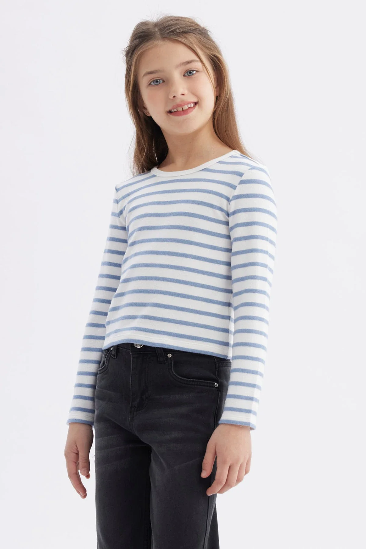 Polera Niña Rayas Celeste - Image 2