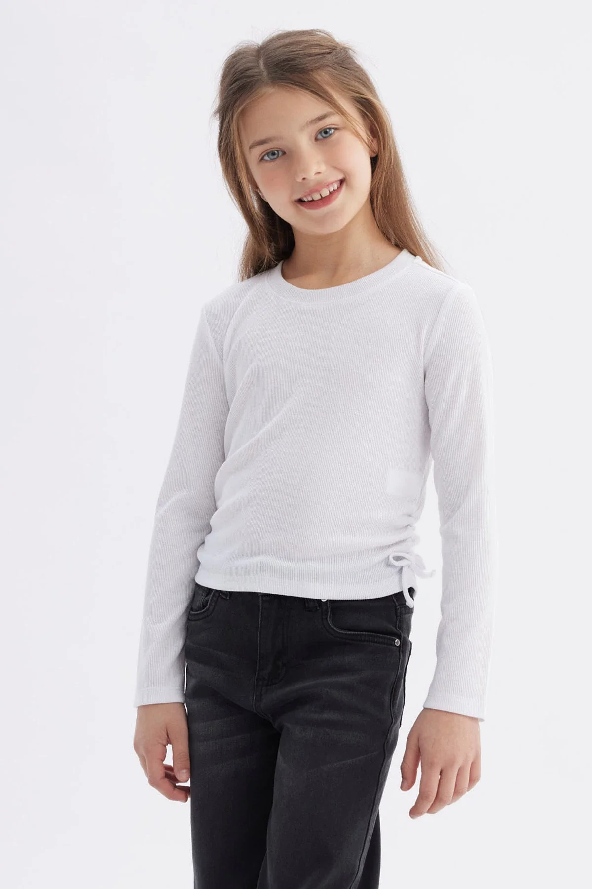 Polera Niña Recogidas Blanco - Image 2