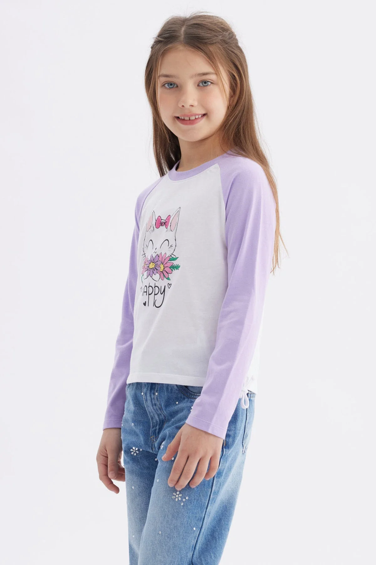Polera Niña Recogido Costado Lila - Image 2