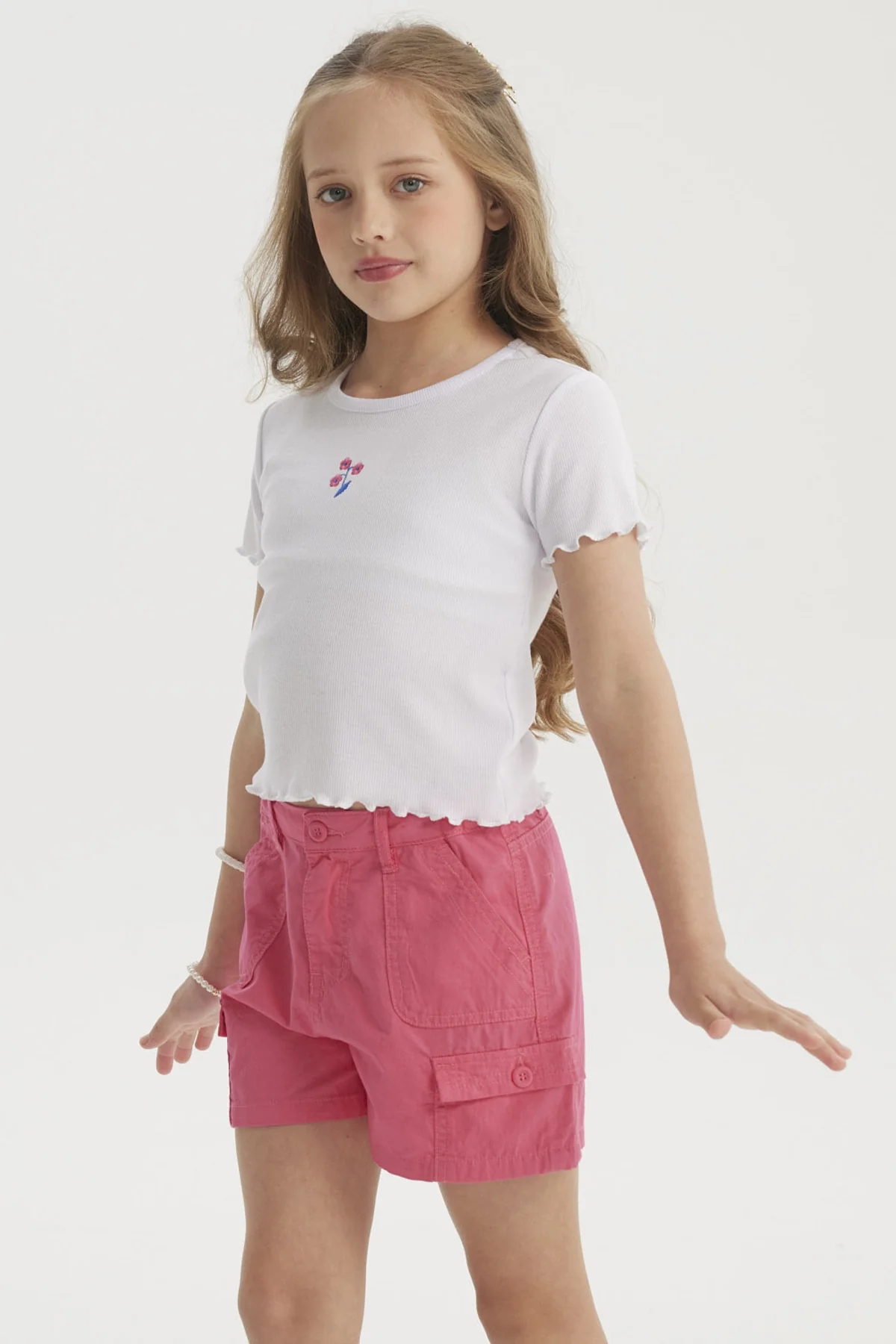 Polera Niña Rib Print Bordado Blanco - Image 2