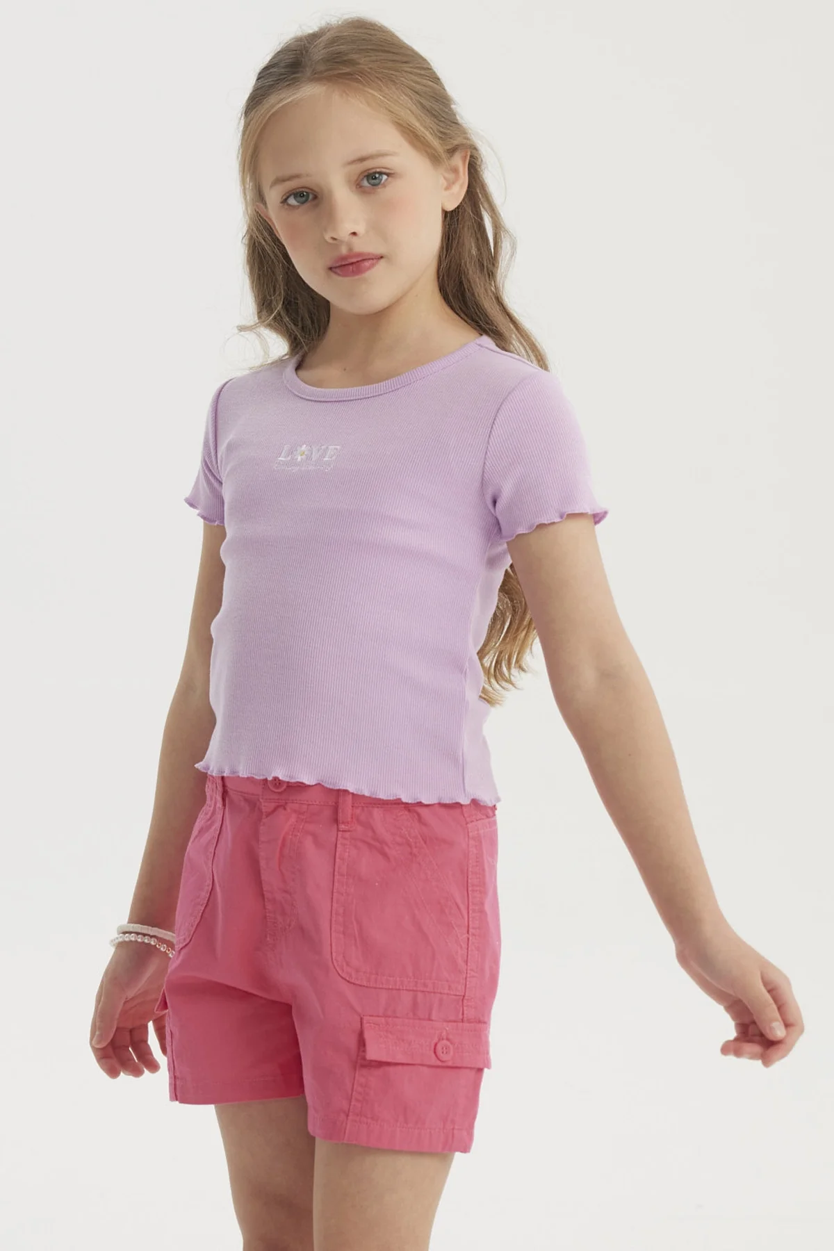 Polera Niña Rib Print Bordado Lila - Image 2