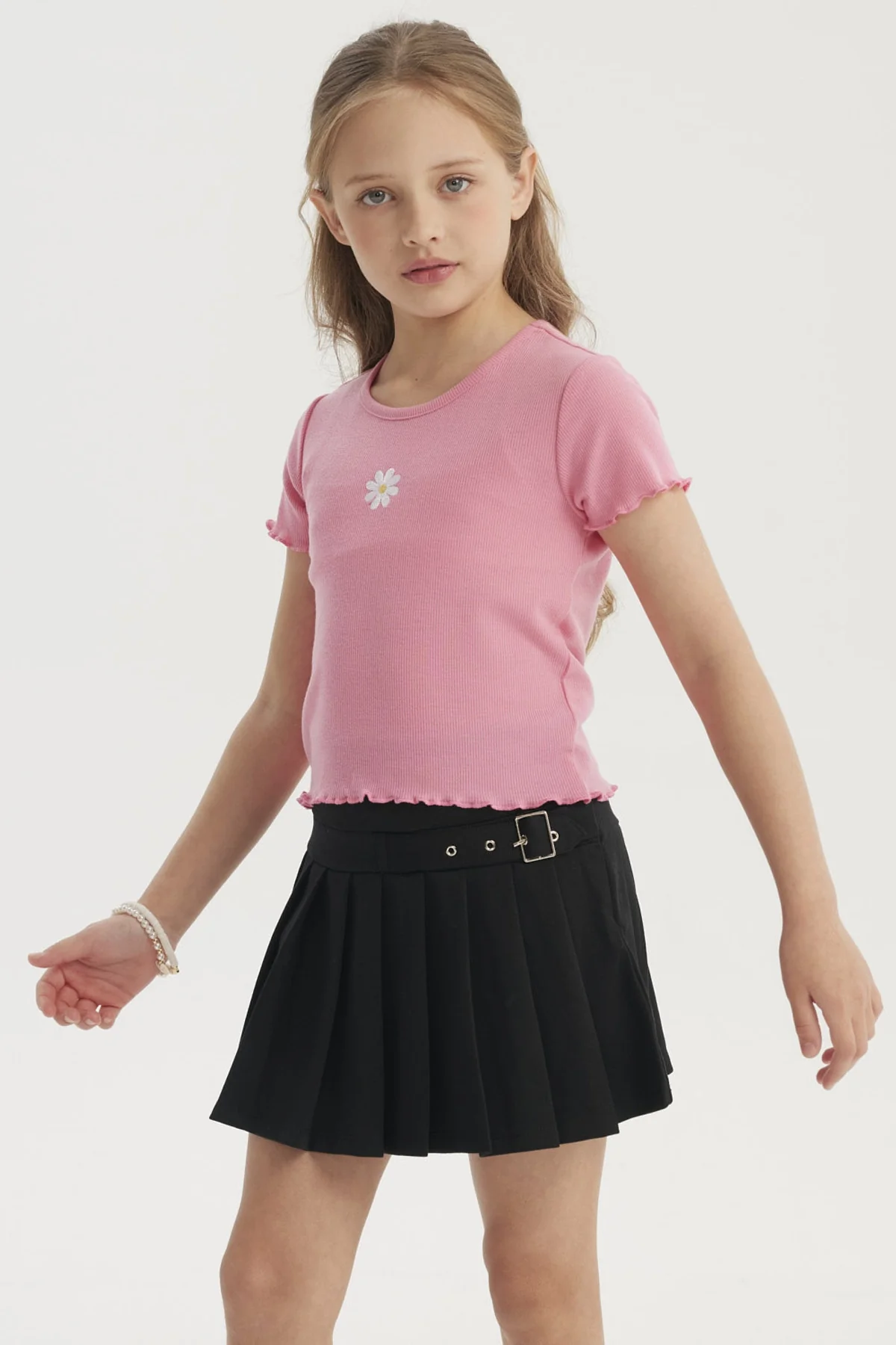 Polera Niña Rib Print Bordado Rosado - Image 2