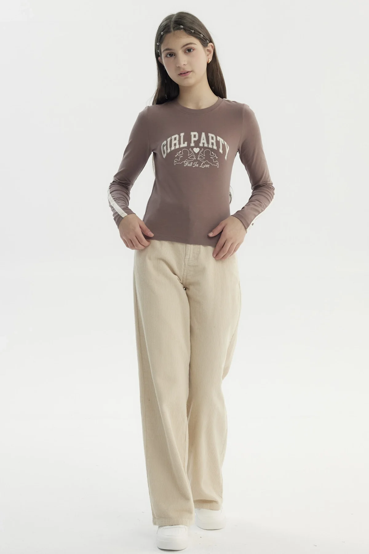 Polera Niña Slim Café Claro - Image 4
