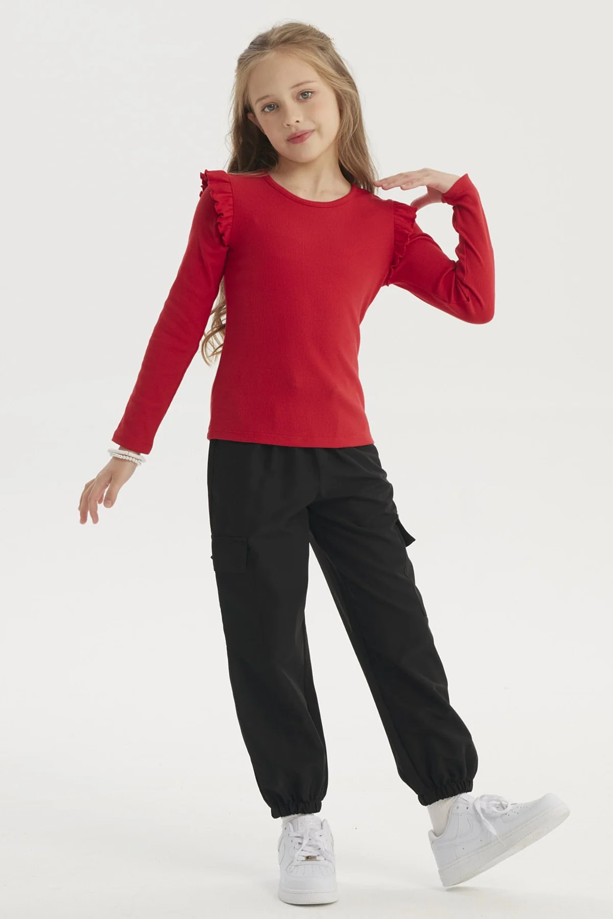 Polera Niña Teen Con Vuelos Rojo - Image 4