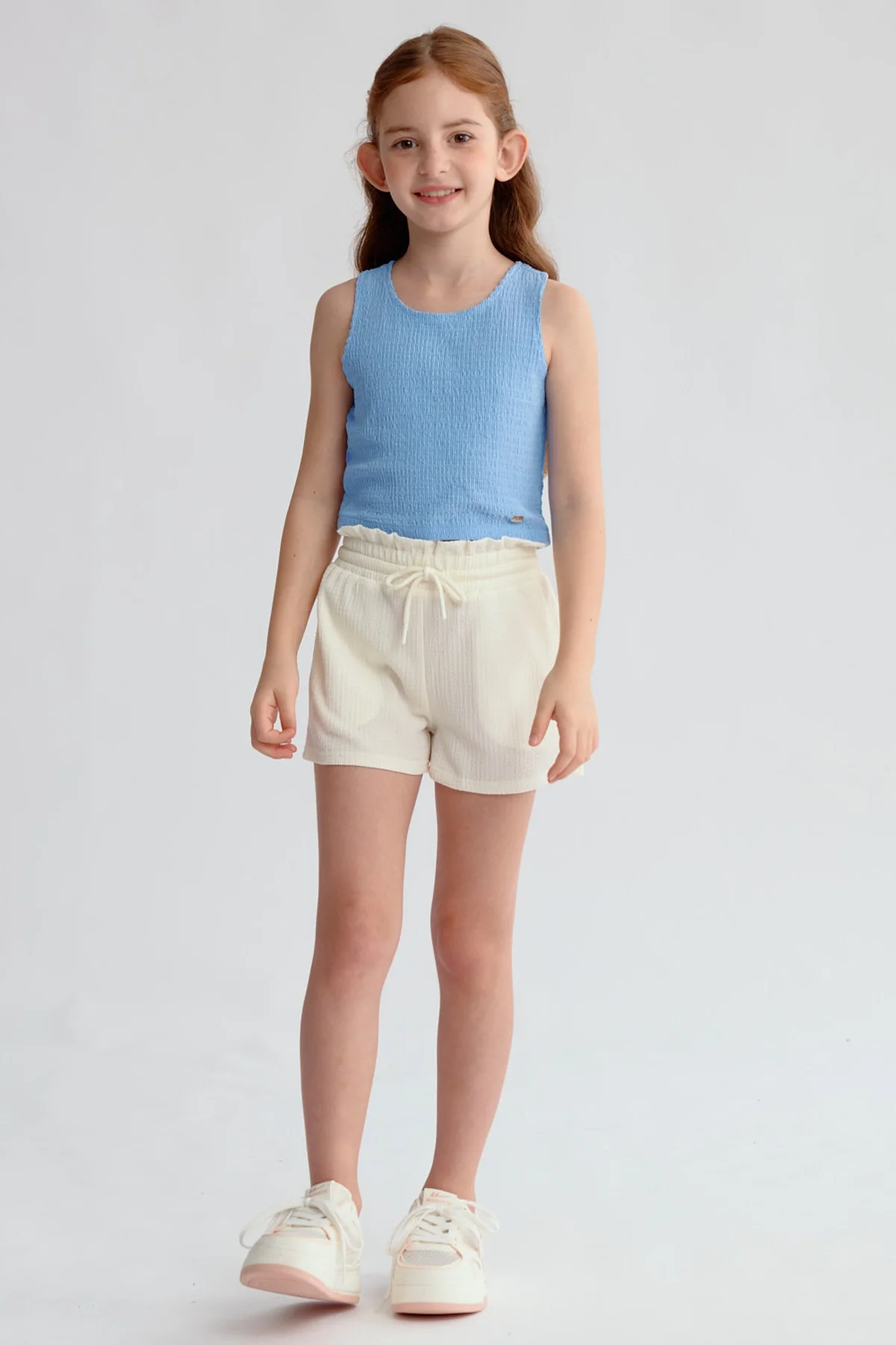 Polera Niña Textura Tipo Peto Celeste - Image 4
