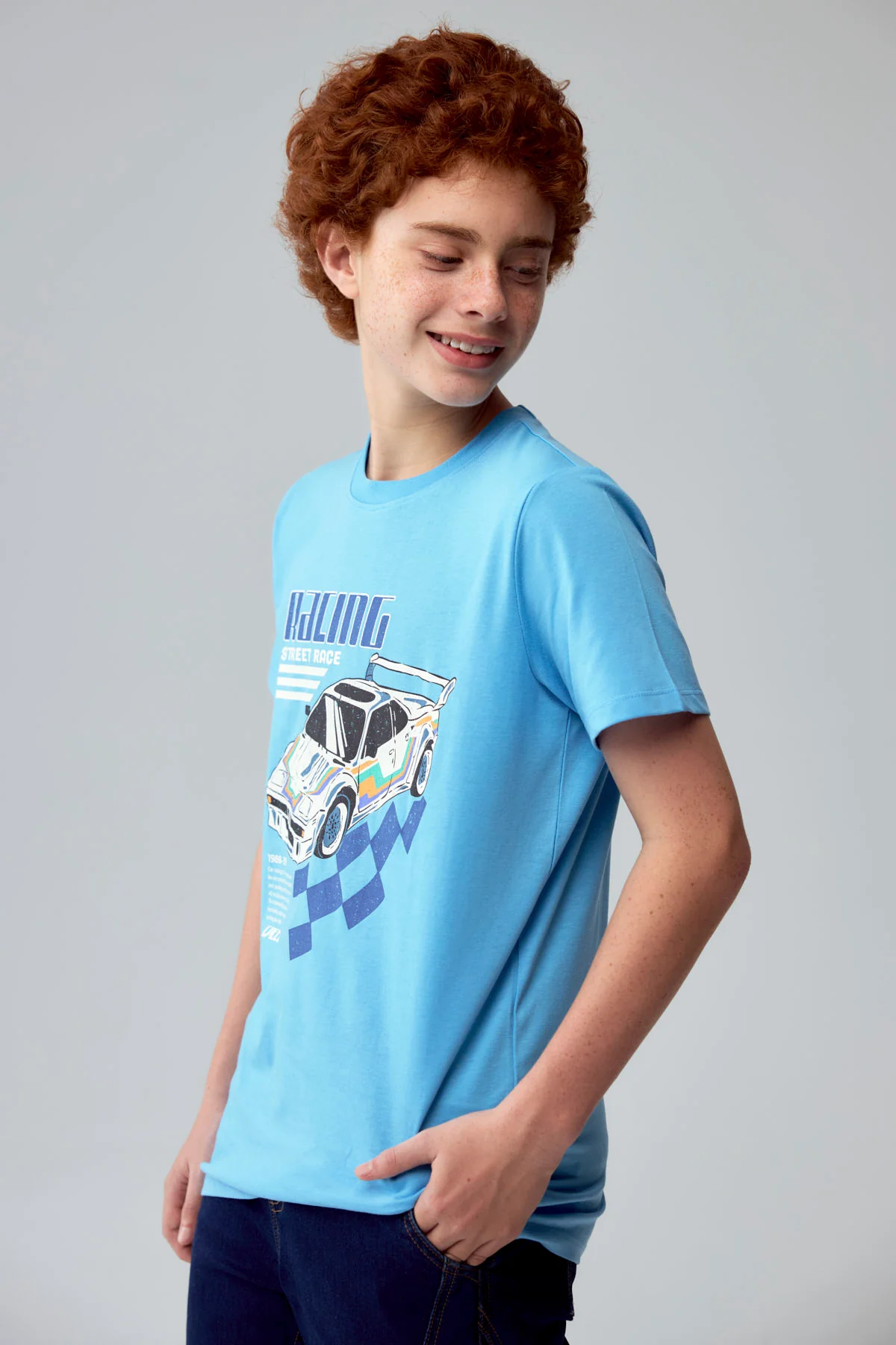 Polera Niño Básica Estampada Celeste - Image 2