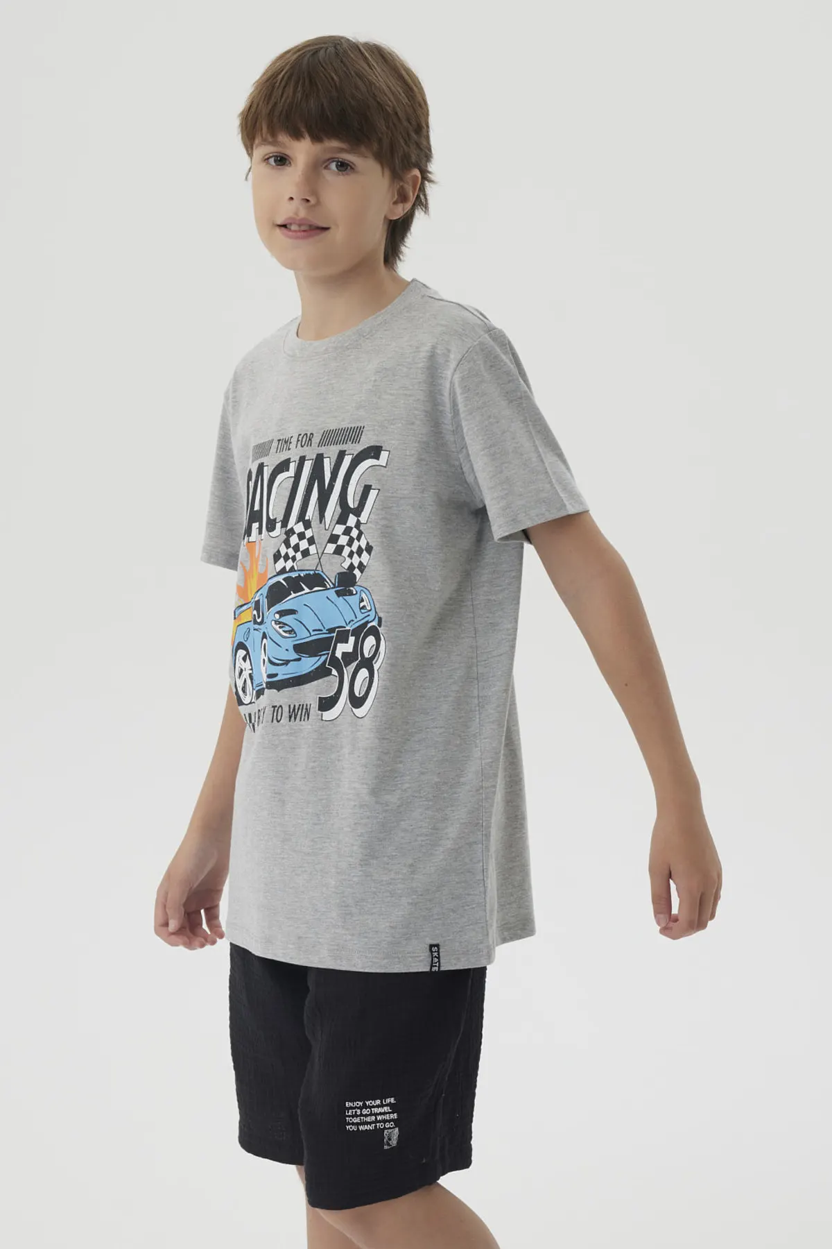 Polera Niño Básica Estampada Gris Melange - Image 2