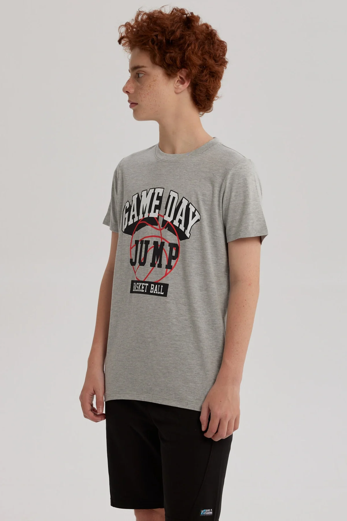 Polera Niño Básica Estampada Gris Melange - Image 2