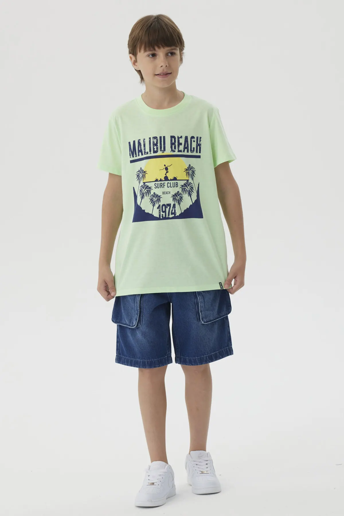 Polera Niño Básica Estampada Verde Claro - Image 4