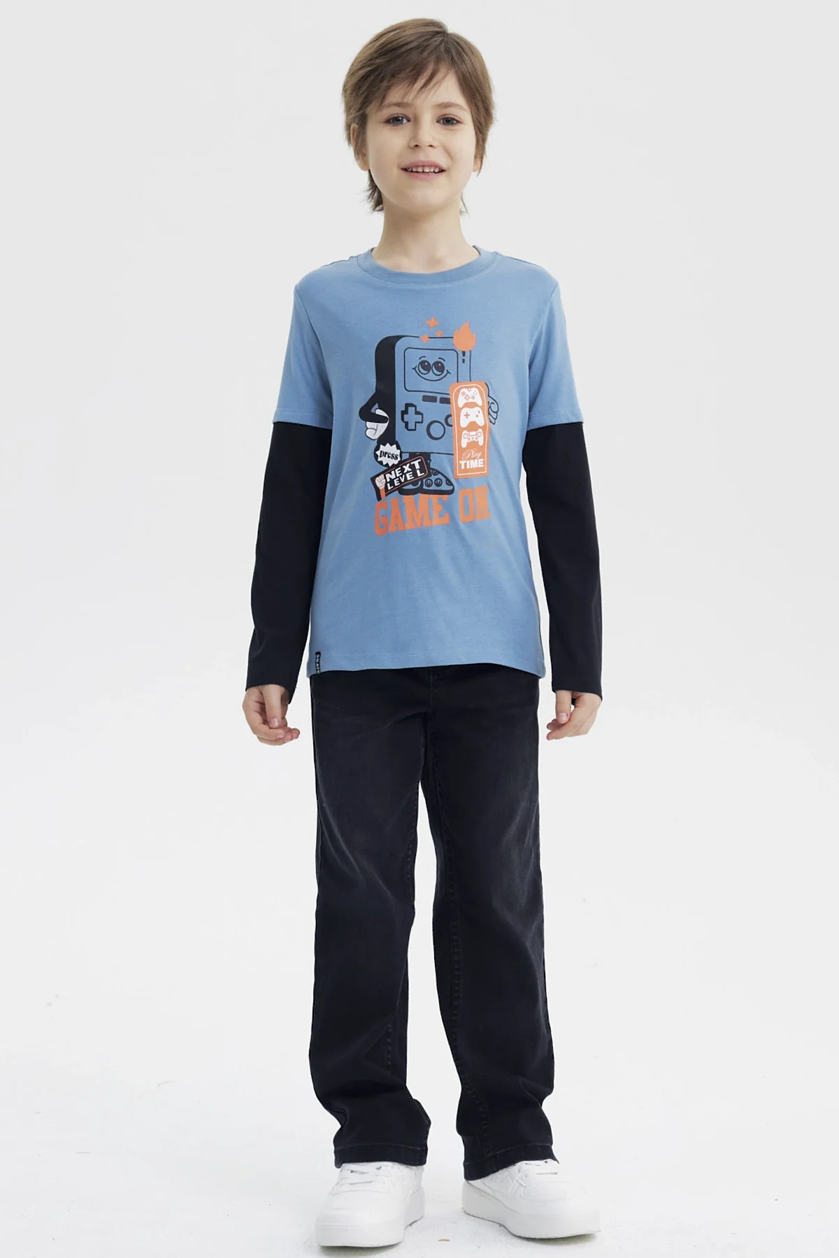 Polera Niño Básica Print Azul Piedra - Image 4