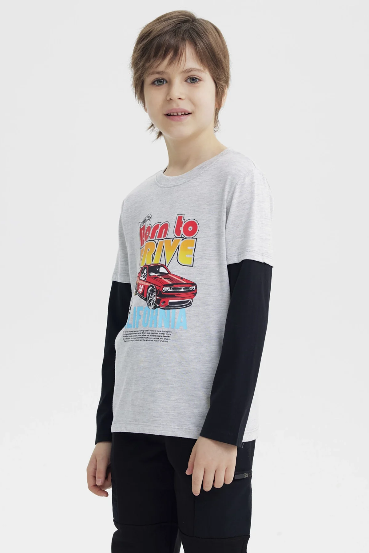 Polera Niño Básica Print Gris Melange Claro - Image 2