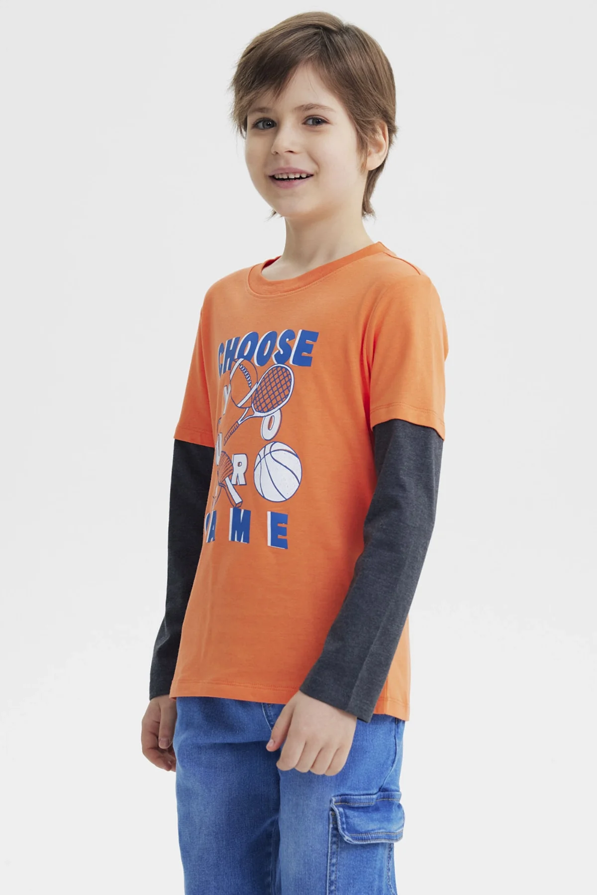 Polera Niño Básica Print Naranjo - Image 2