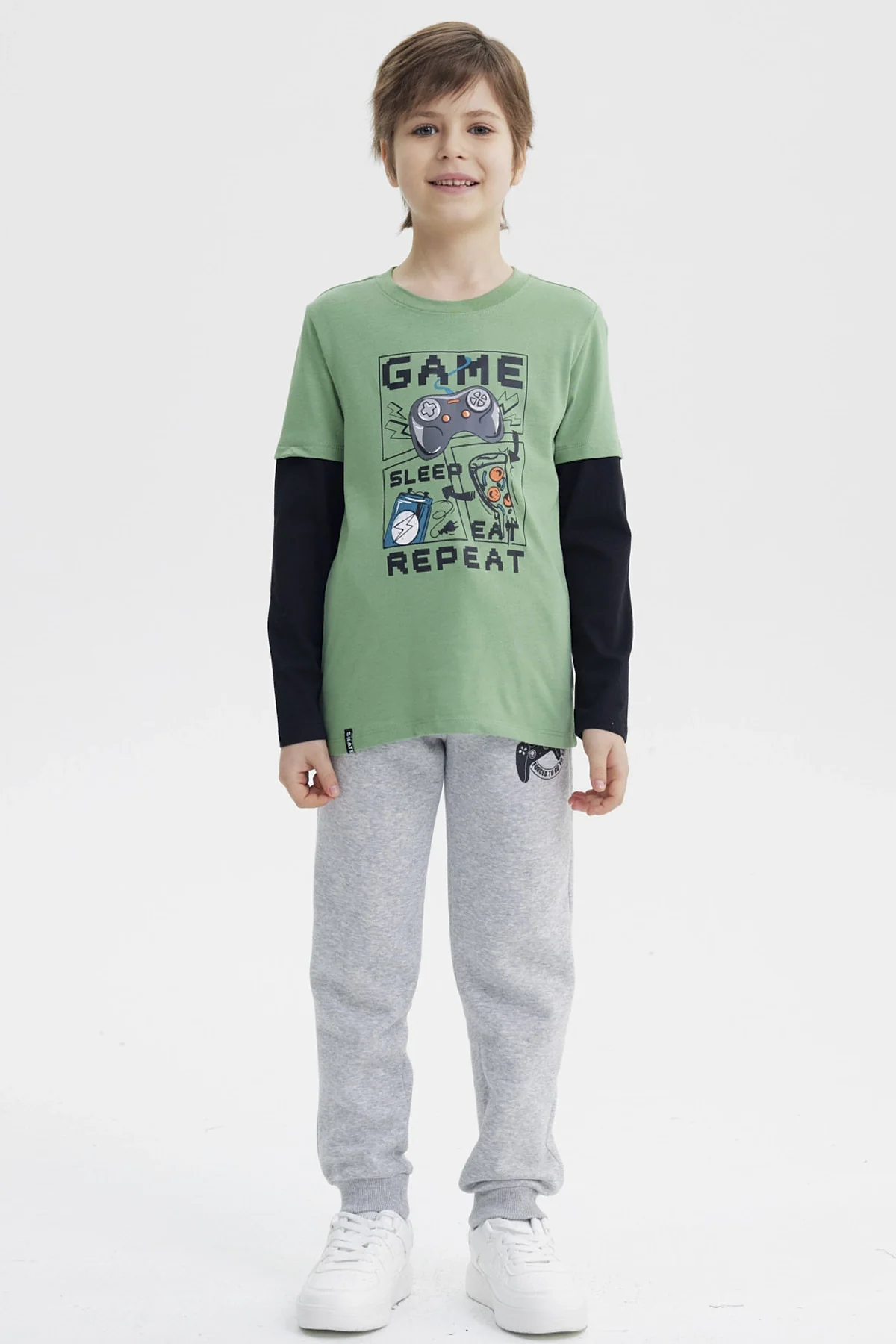 Polera Niño Básica Print Verde Claro - Image 4