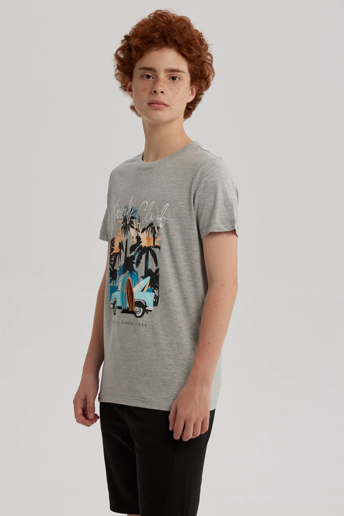 Polera Niño Bordado Gris Melange - Image 2