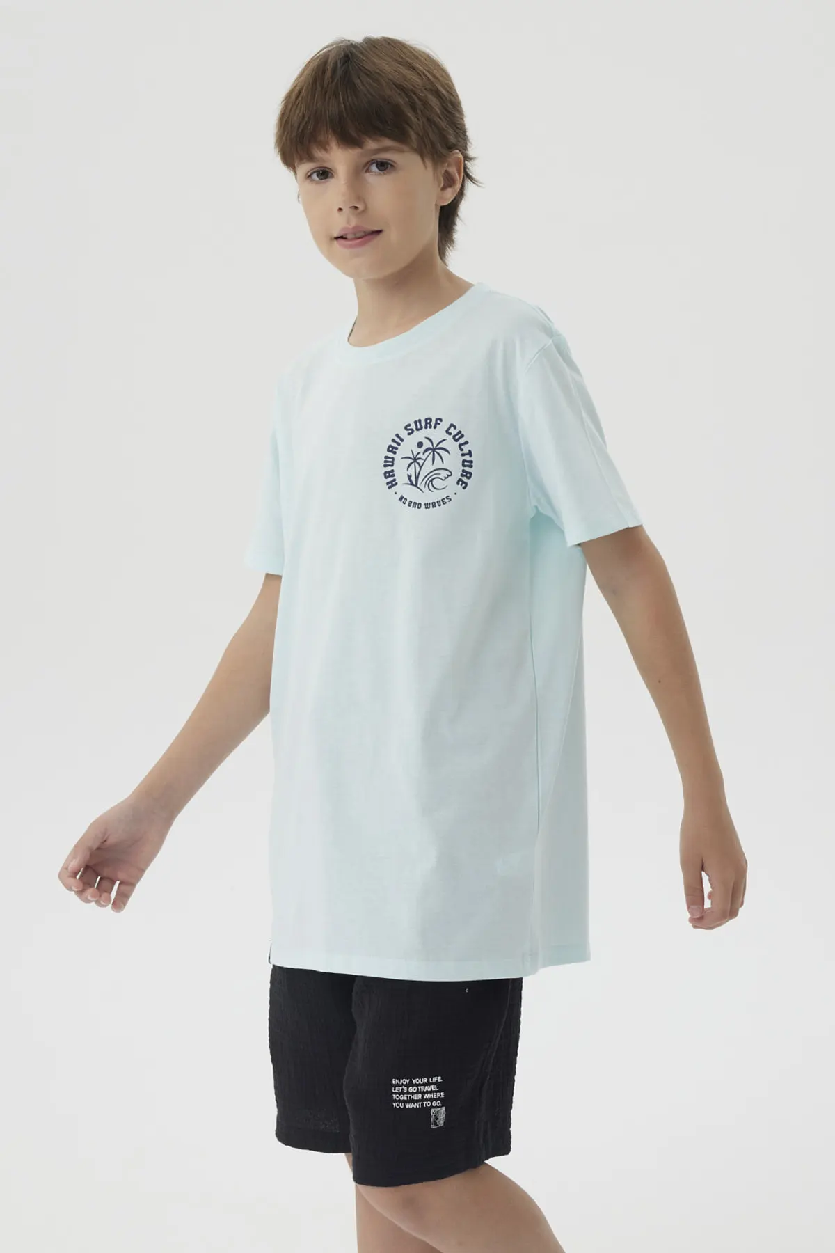 Polera Niño Mini Print Posicional Aqua - Image 2