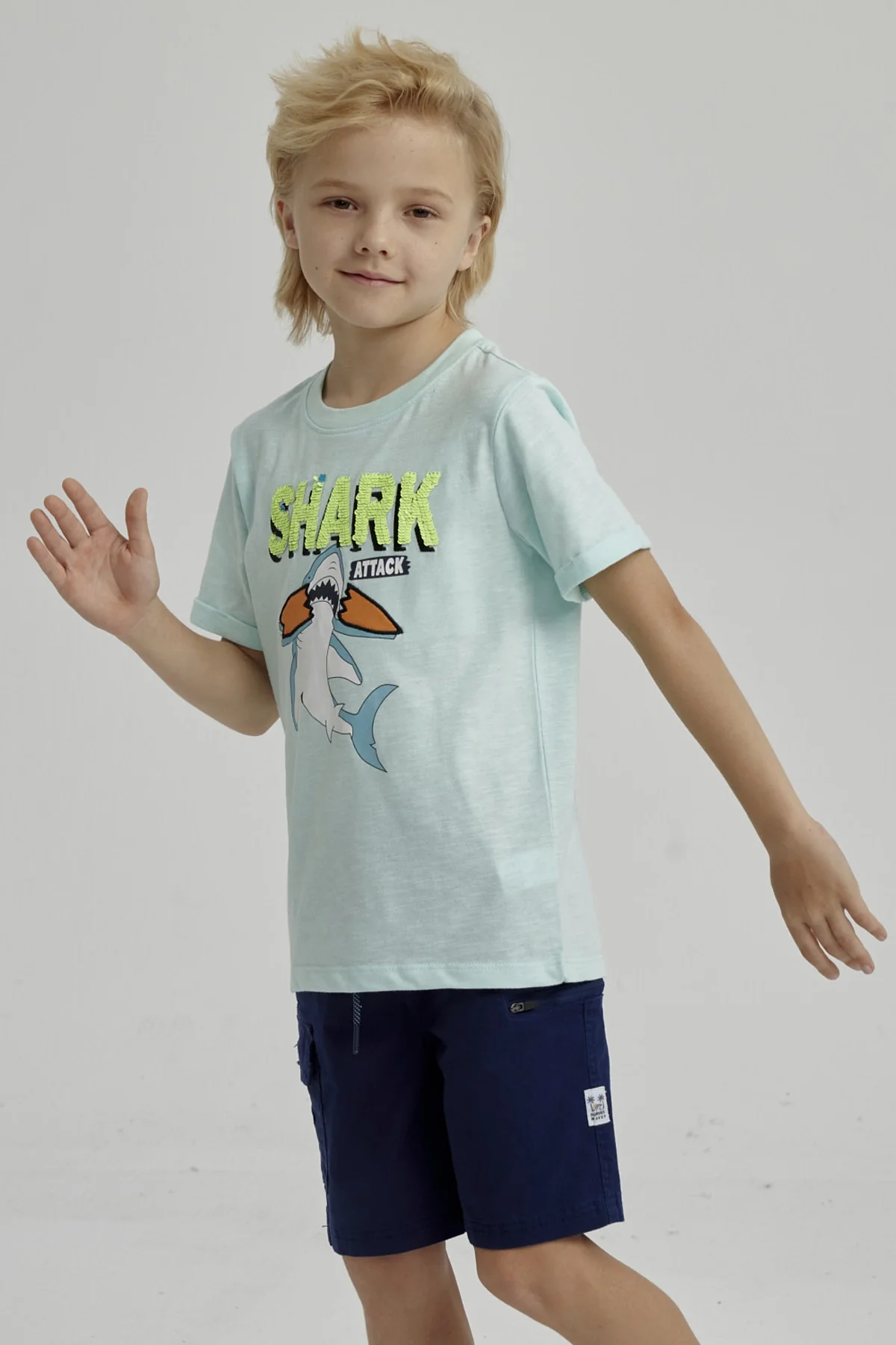 Polera Niño Print Lentejuelas Aqua - Image 2