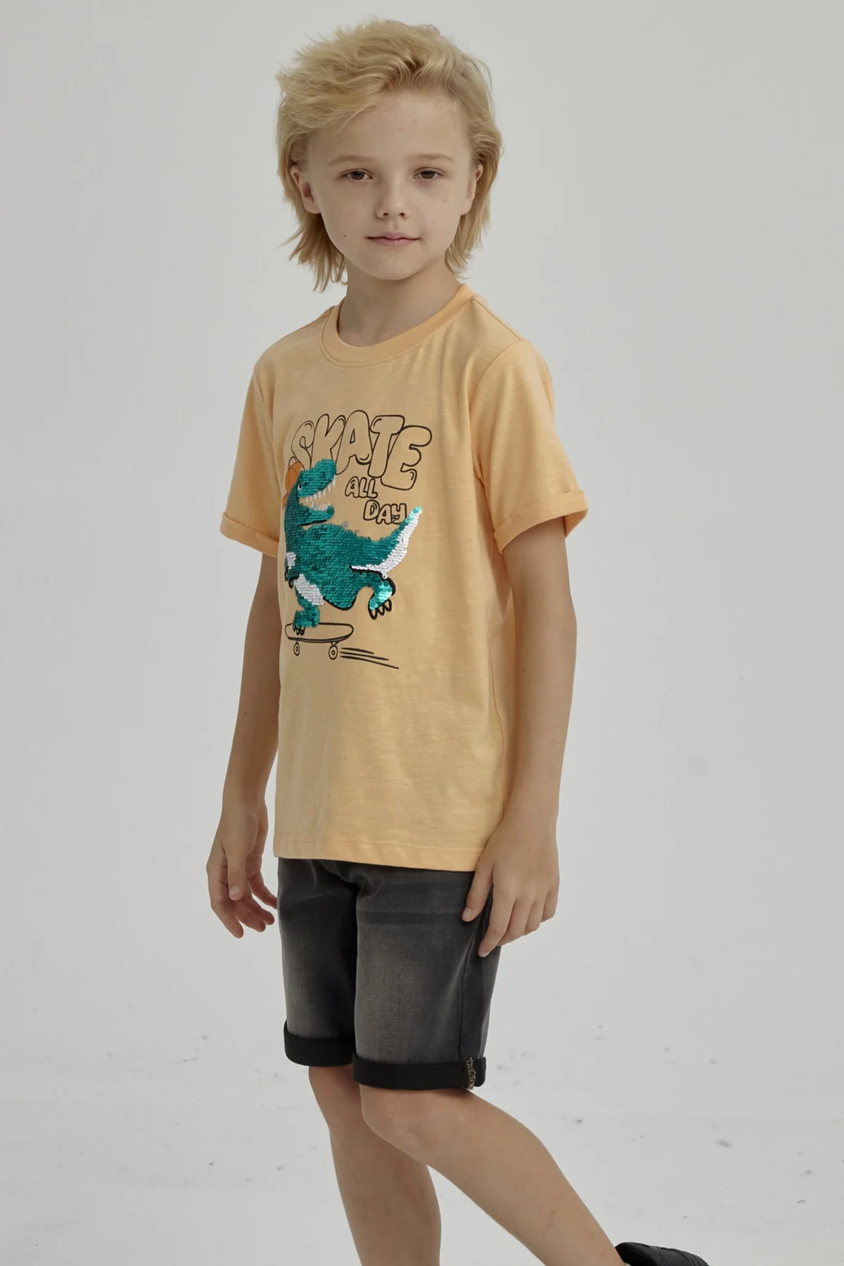 Polera Niño Print Lentejuelas Naranjo - Image 2