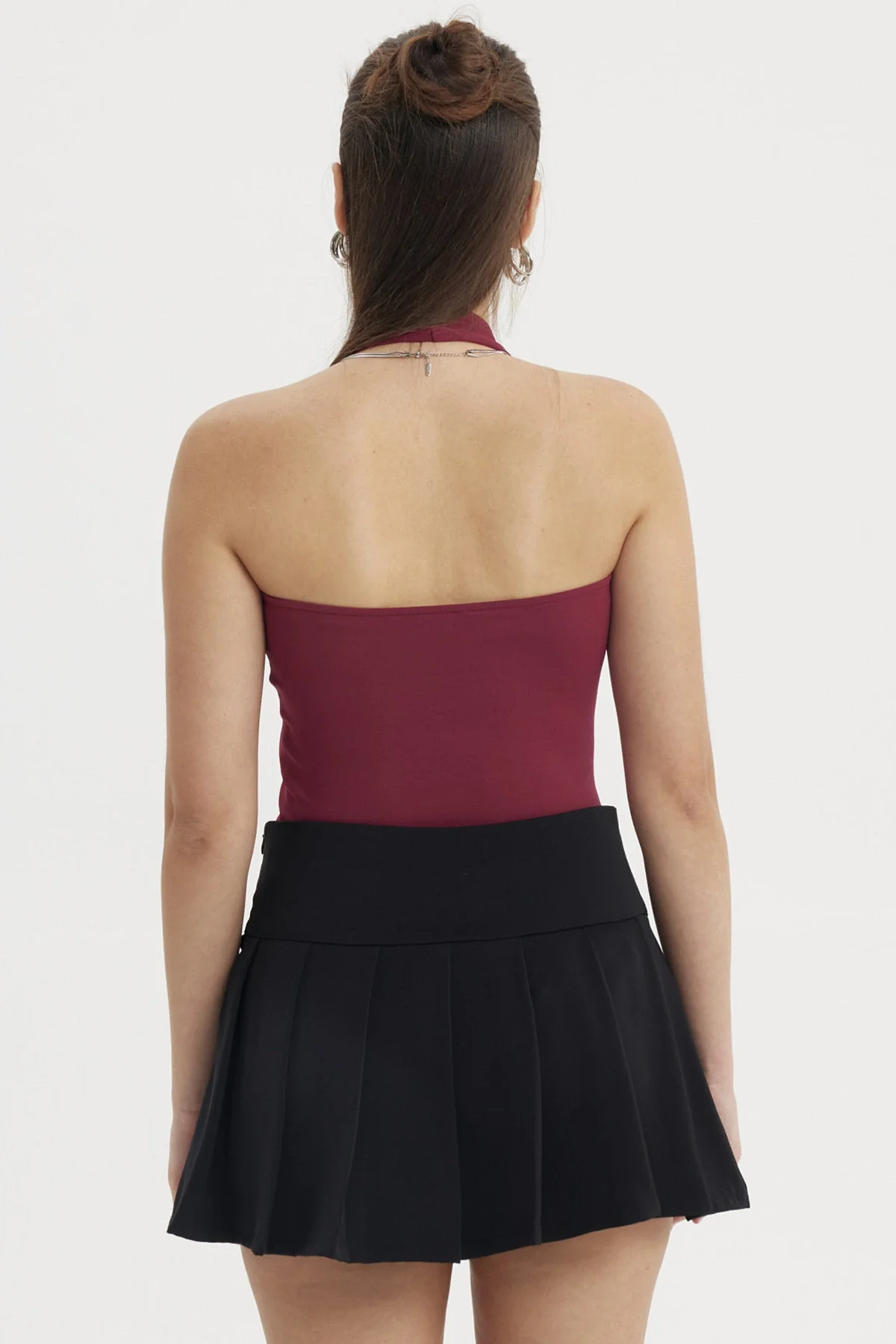 Polera Peto Mujer Halter Liso Crop Vino - Image 3