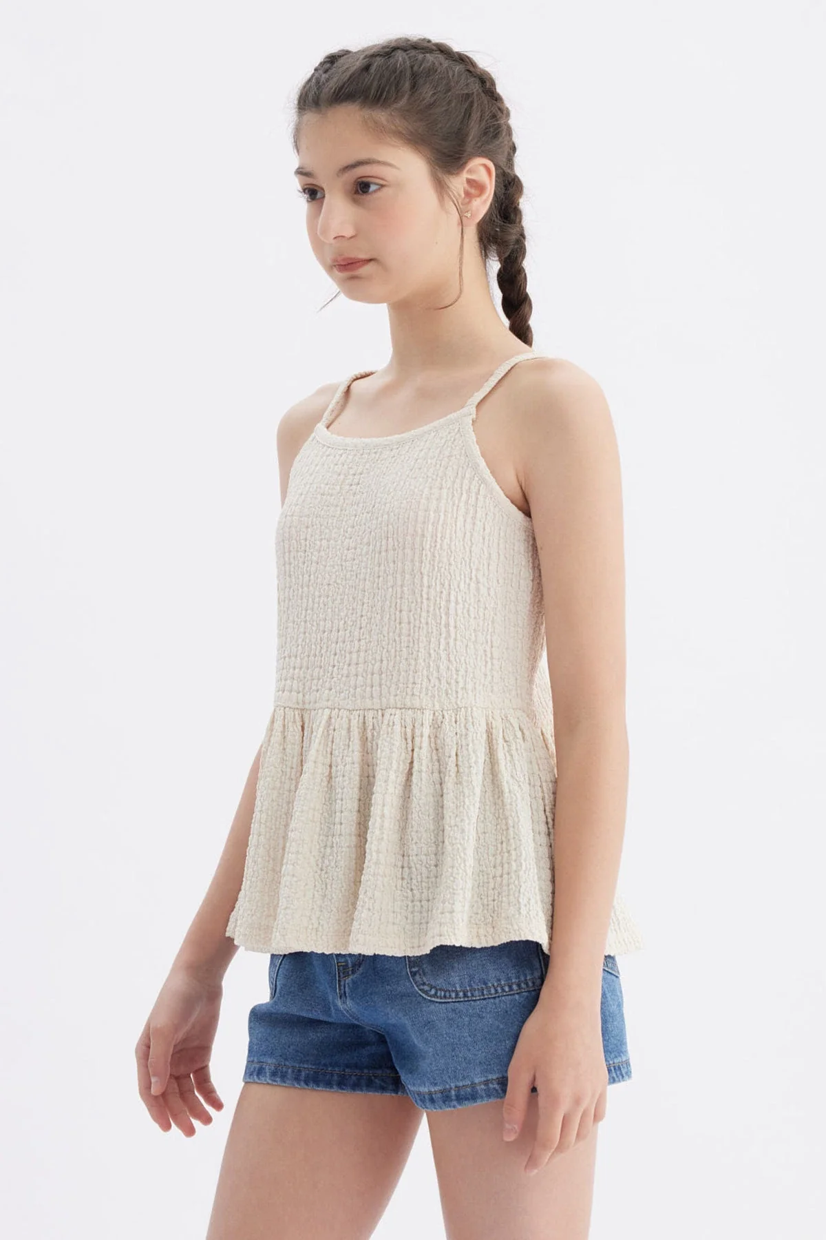 Polera Peto Niña Textura Beige - Image 2