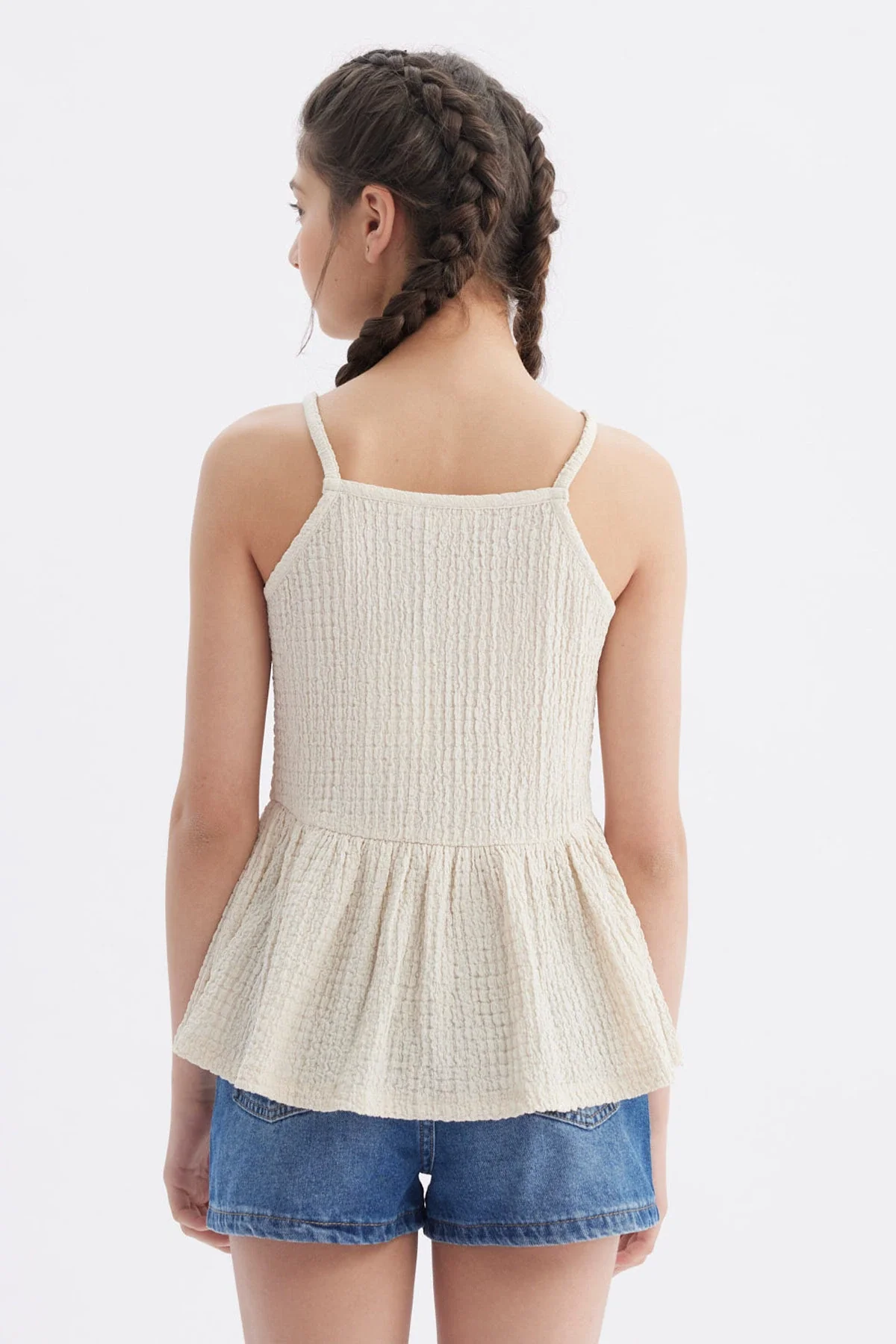 Polera Peto Niña Textura Beige - Image 3
