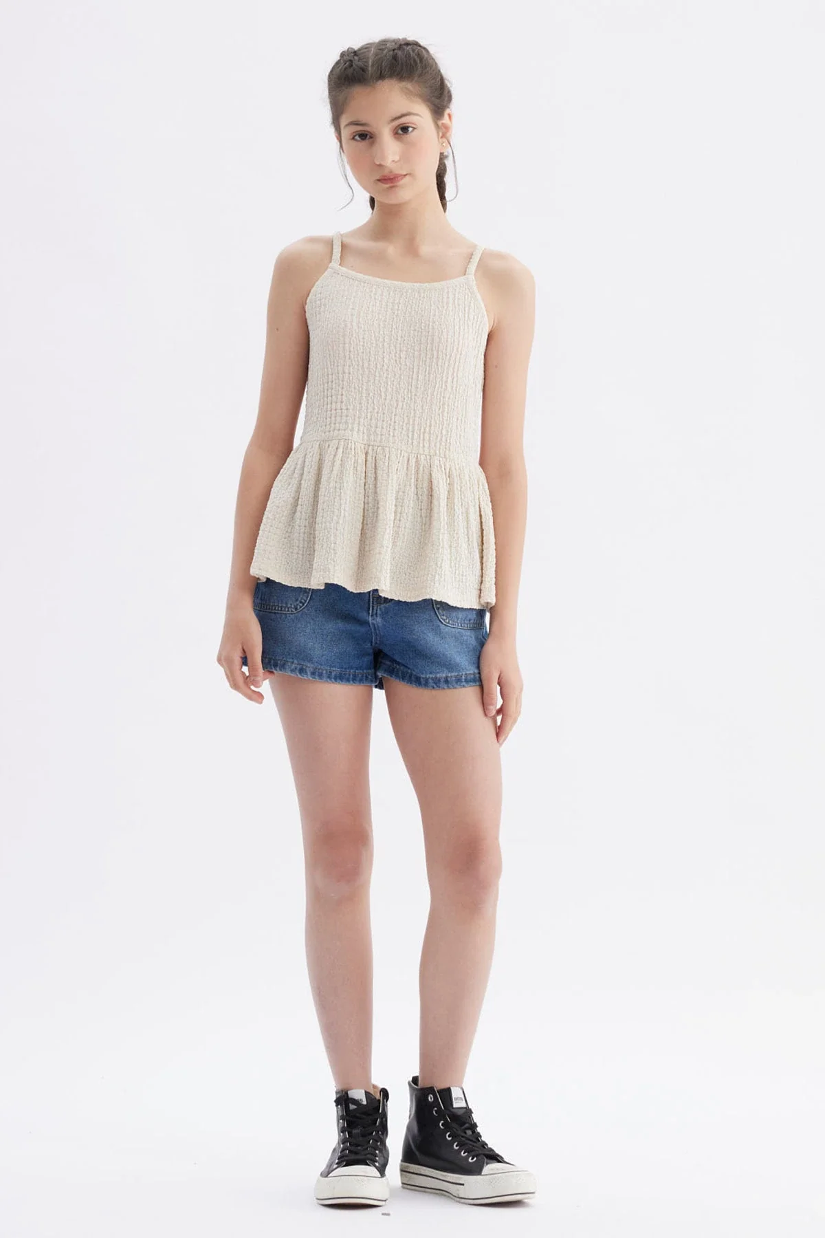 Polera Peto Niña Textura Beige - Image 4
