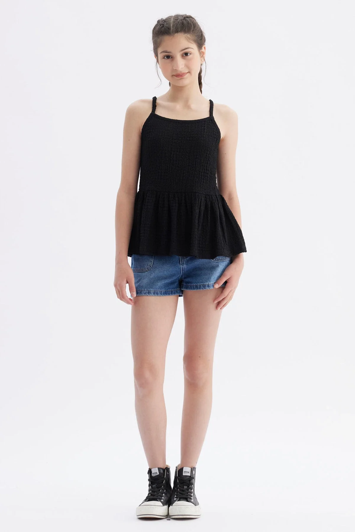 Polera Peto Niña Textura Negro - Image 4