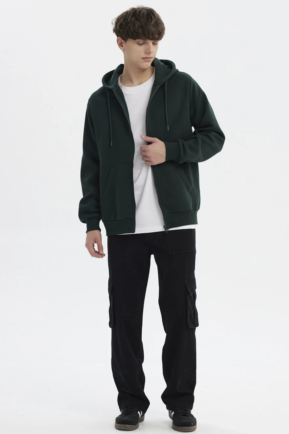 Polerón Hombre Full Zipper Basico Verde Oscuro - Image 4