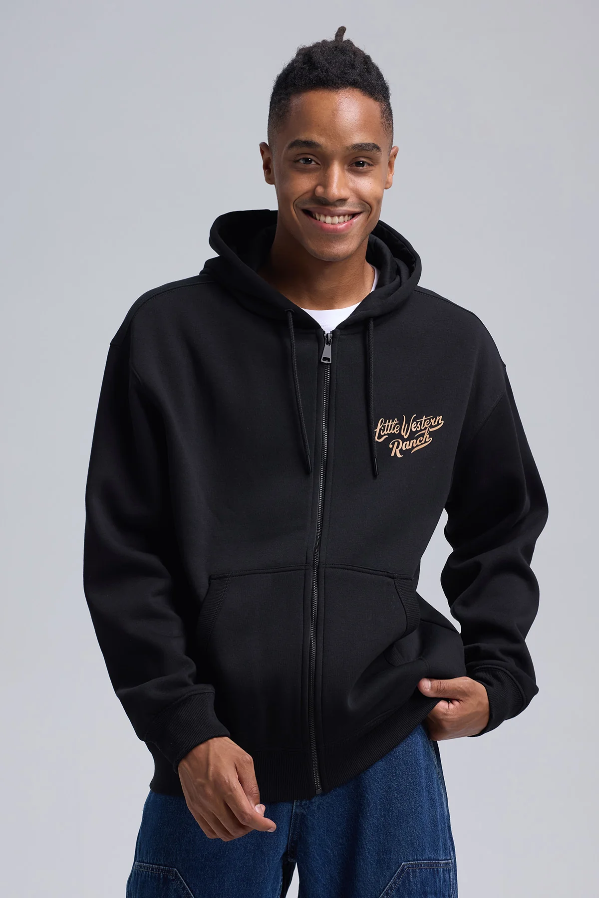 Polerón Hombre Full Zipper Doble Negro - Image 2