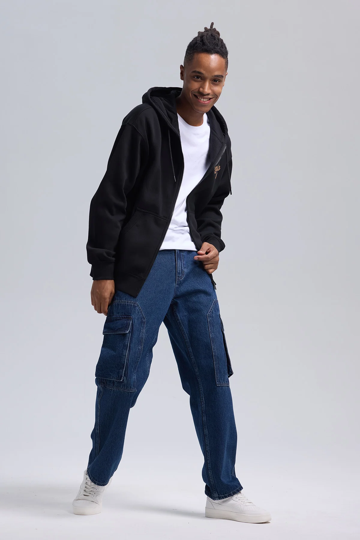 Polerón Hombre Full Zipper Doble Negro - Image 4