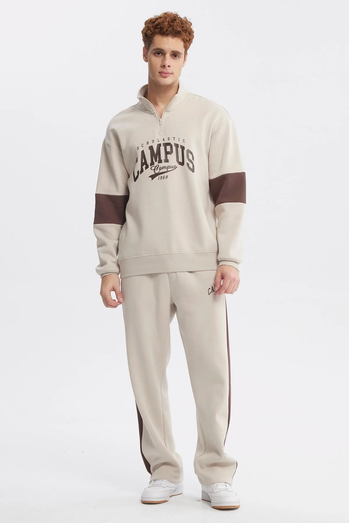 Polerón Hombre Oversize Half Zipper Beige - Image 4