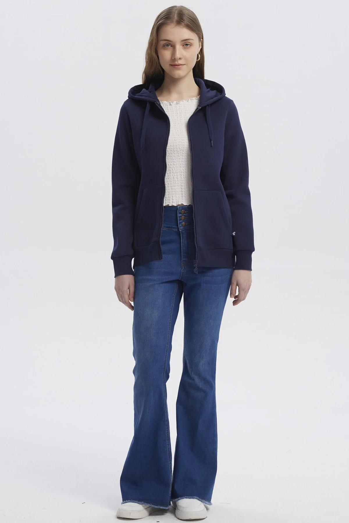 Polerón Mujer Abierto Hodie Azul Oscuro - Image 4