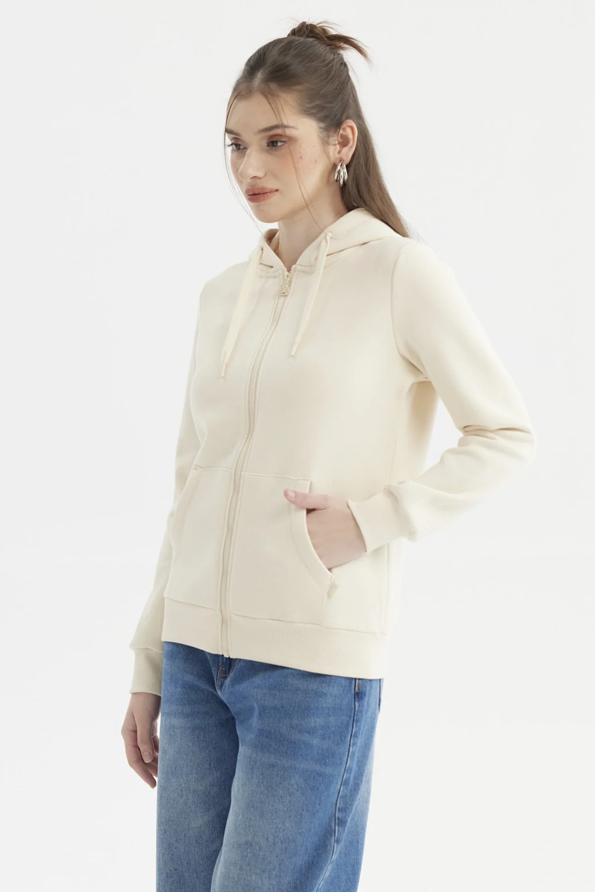 Polerón Mujer Abierto Hodie Crema - Image 2