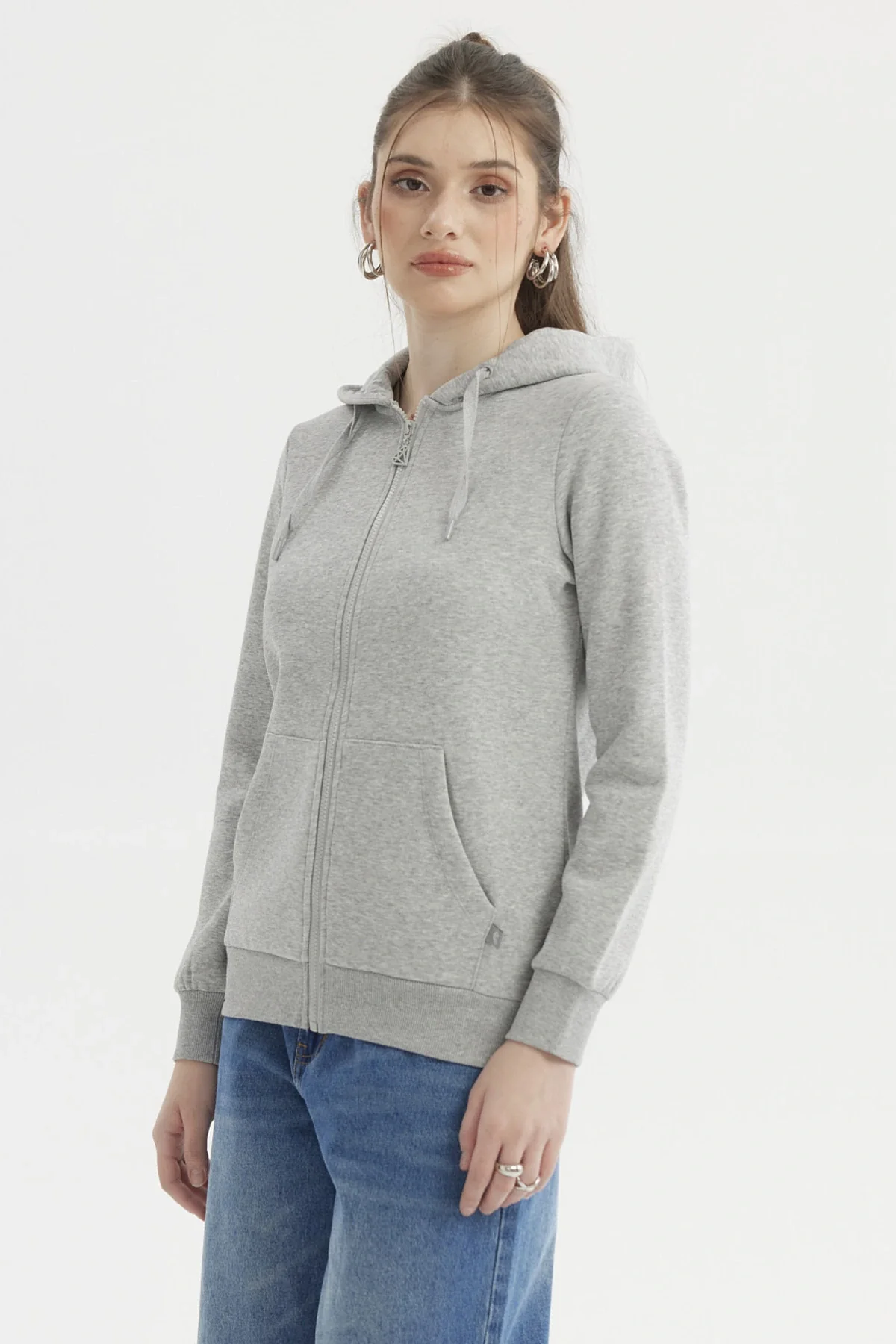 Polerón Mujer Abierto Hodie Gris Melange - Image 2