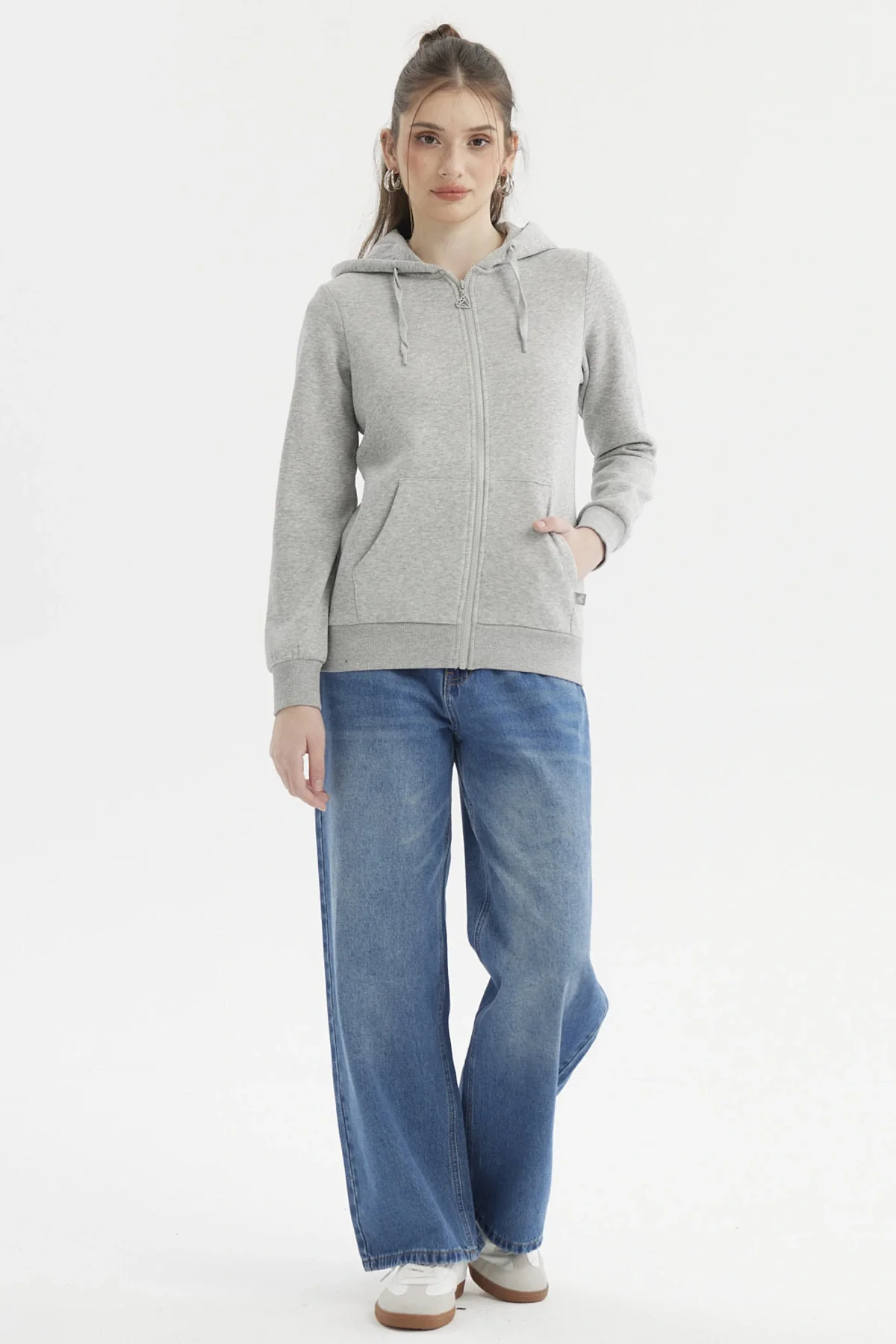 Polerón Mujer Abierto Hodie Gris Melange - Image 4