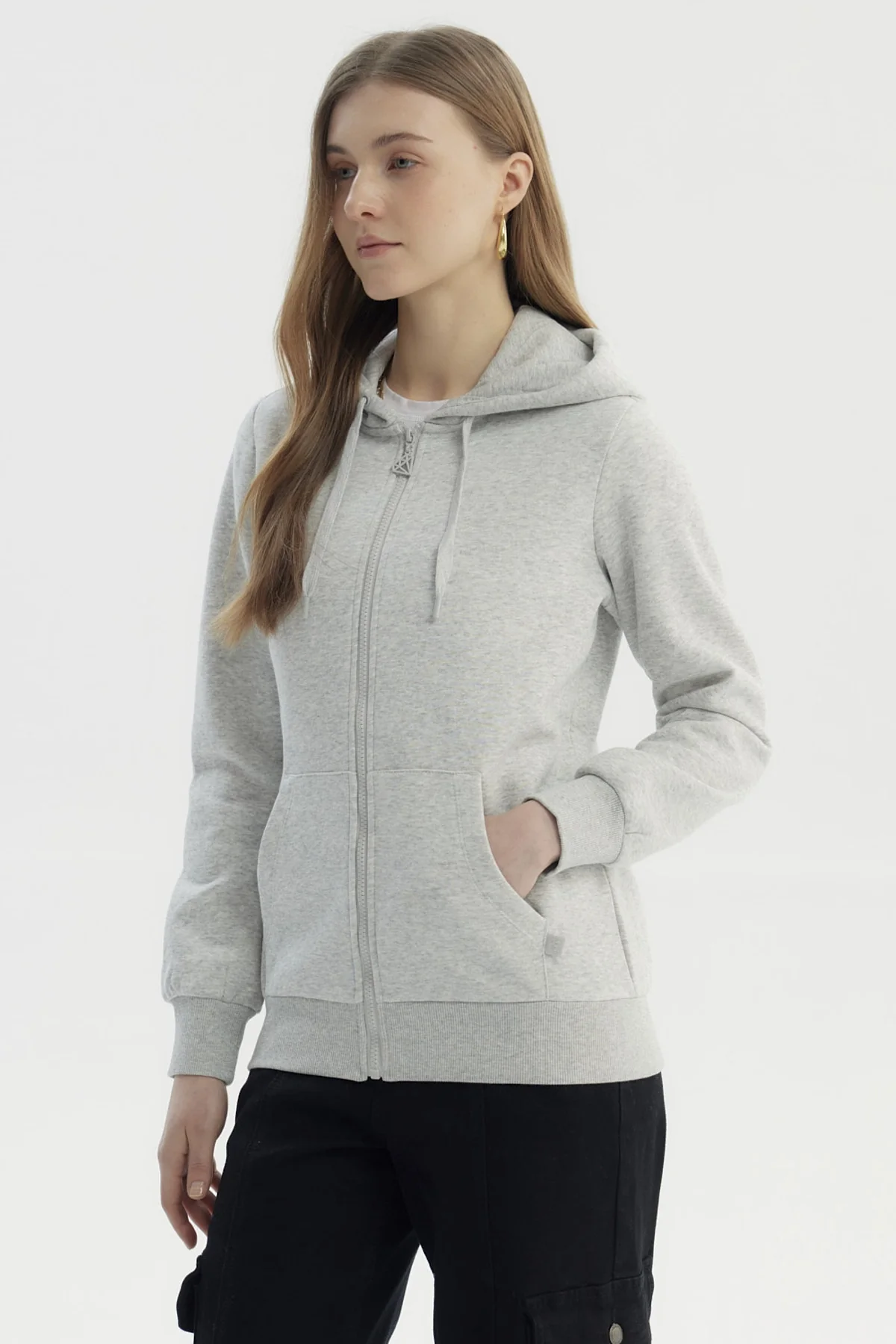 Polerón Mujer Abierto Hodie Gris Melange Claro - Image 2