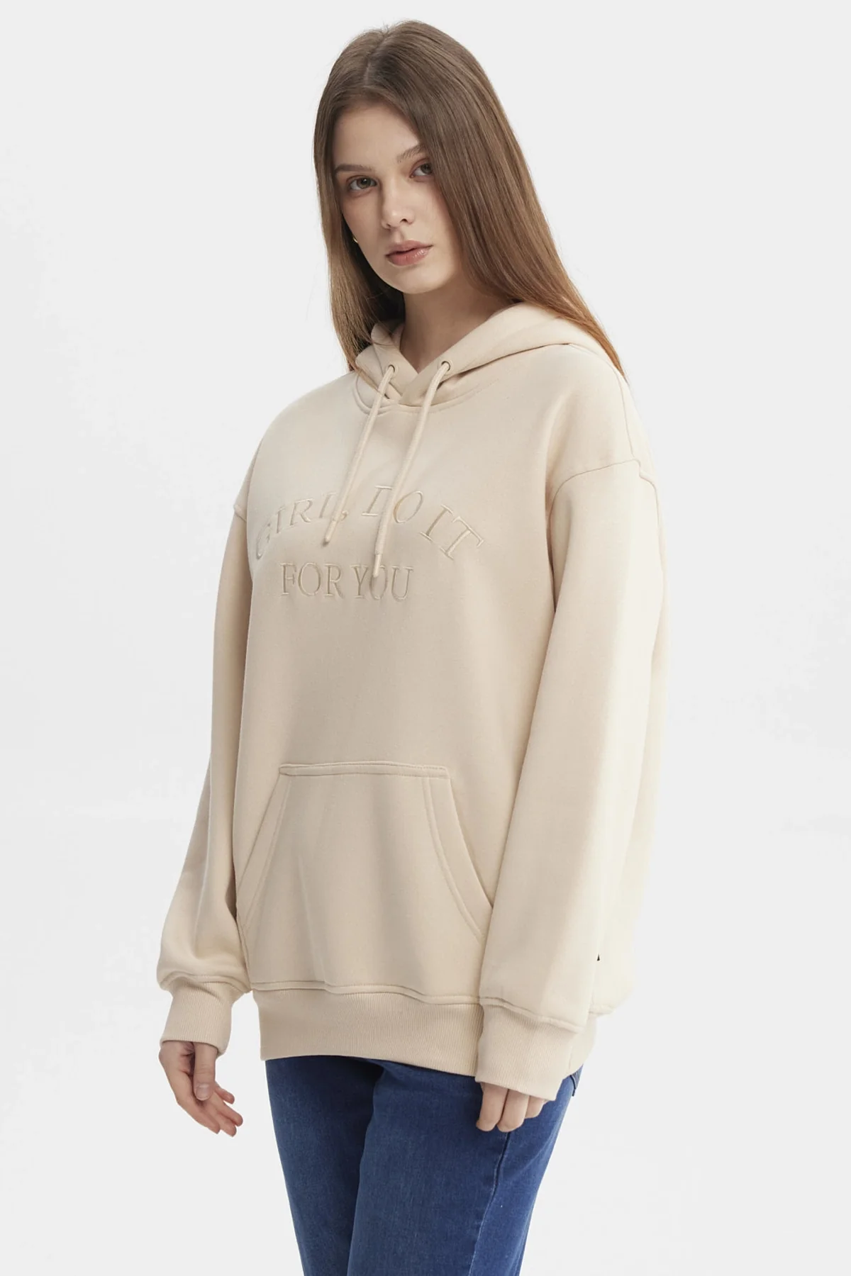 Polerón Mujer Canguro Print Beige - Image 2