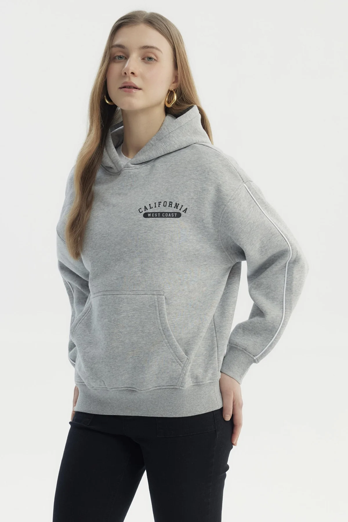 Polerón Mujer Canguro Print Gris Melange - Image 2