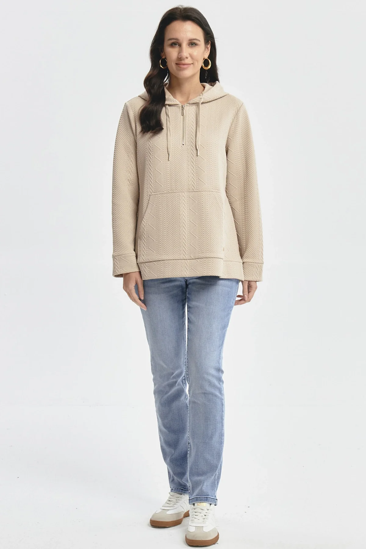Polerón Mujer Canguro Textura Beige - Image 4