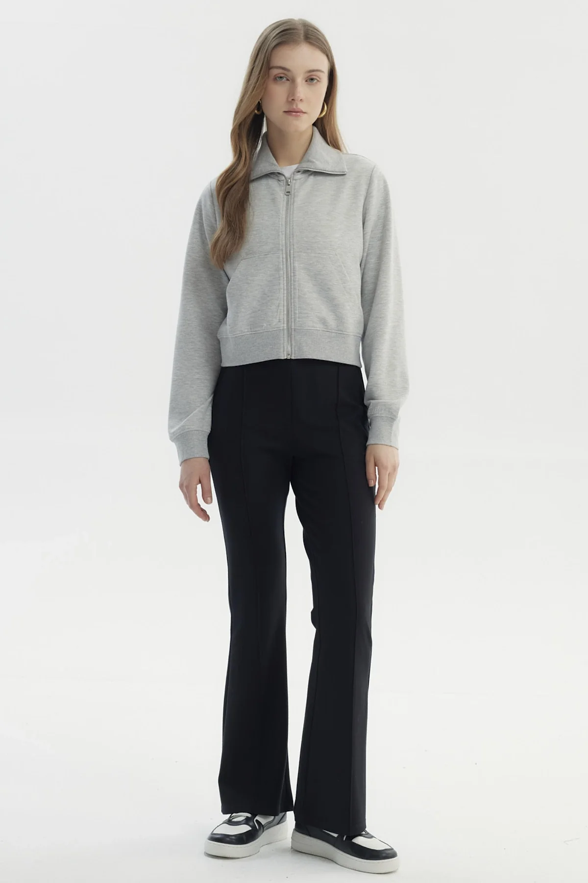 Polerón Mujer Cuello Alto Full Zipper Gris Melange - Image 4