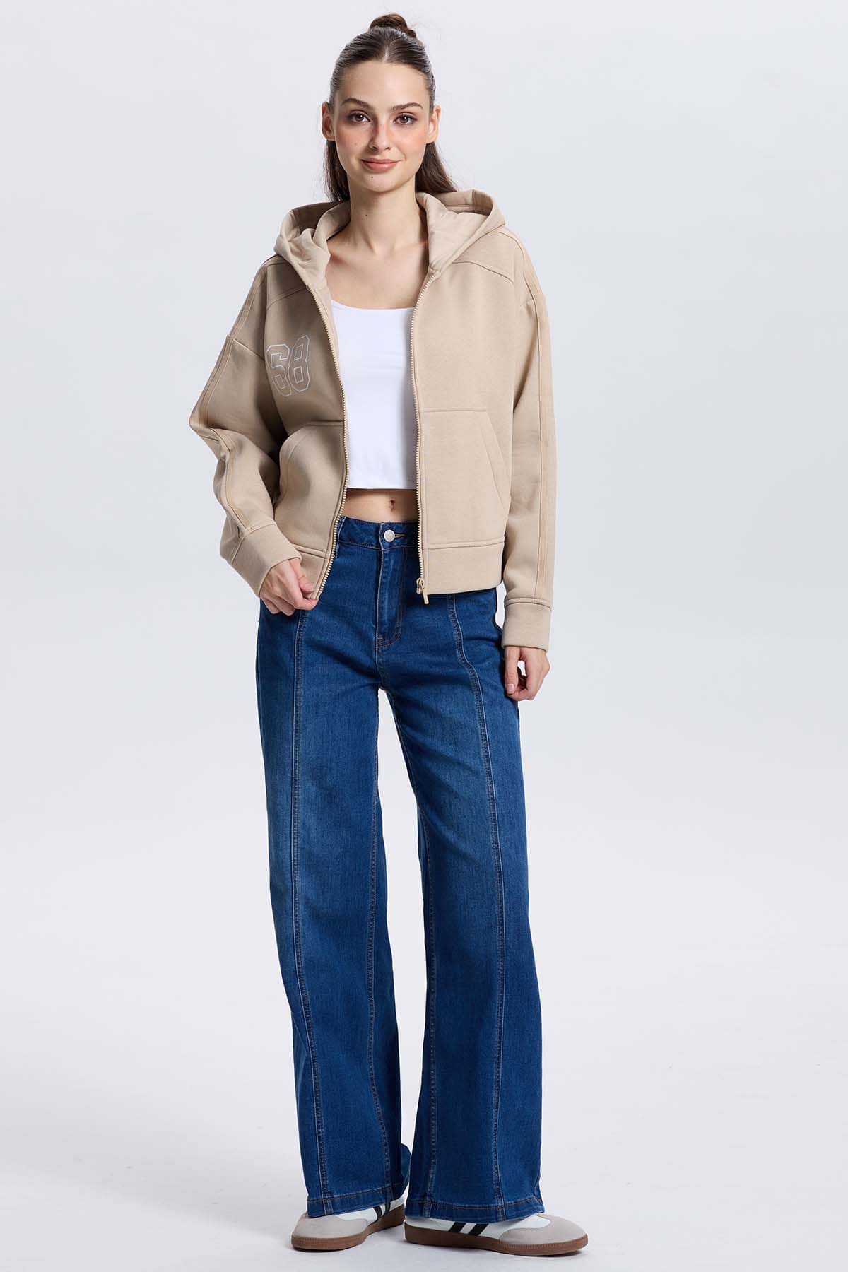 Polerón Mujer Full Zipper Beige - Image 4