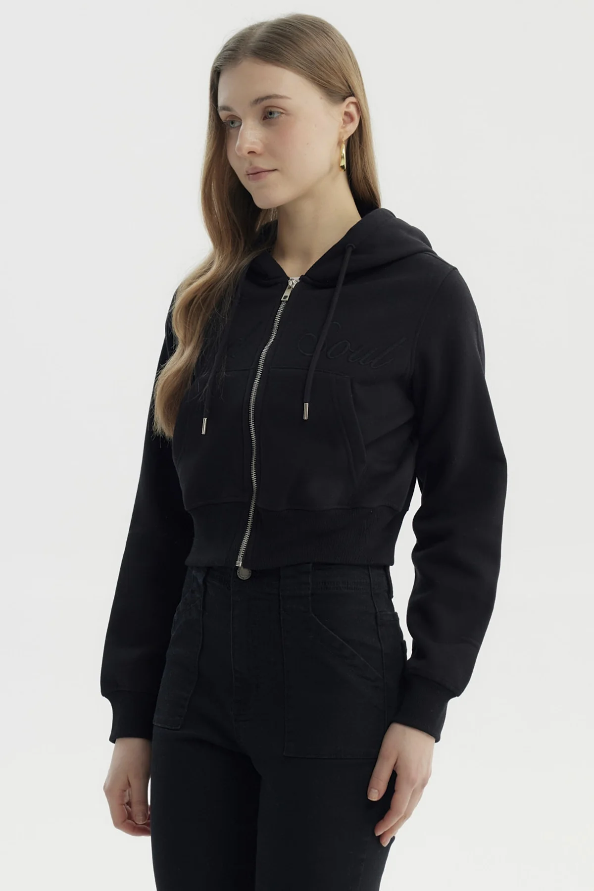 Polerón Mujer Full Zipper Negro - Image 2