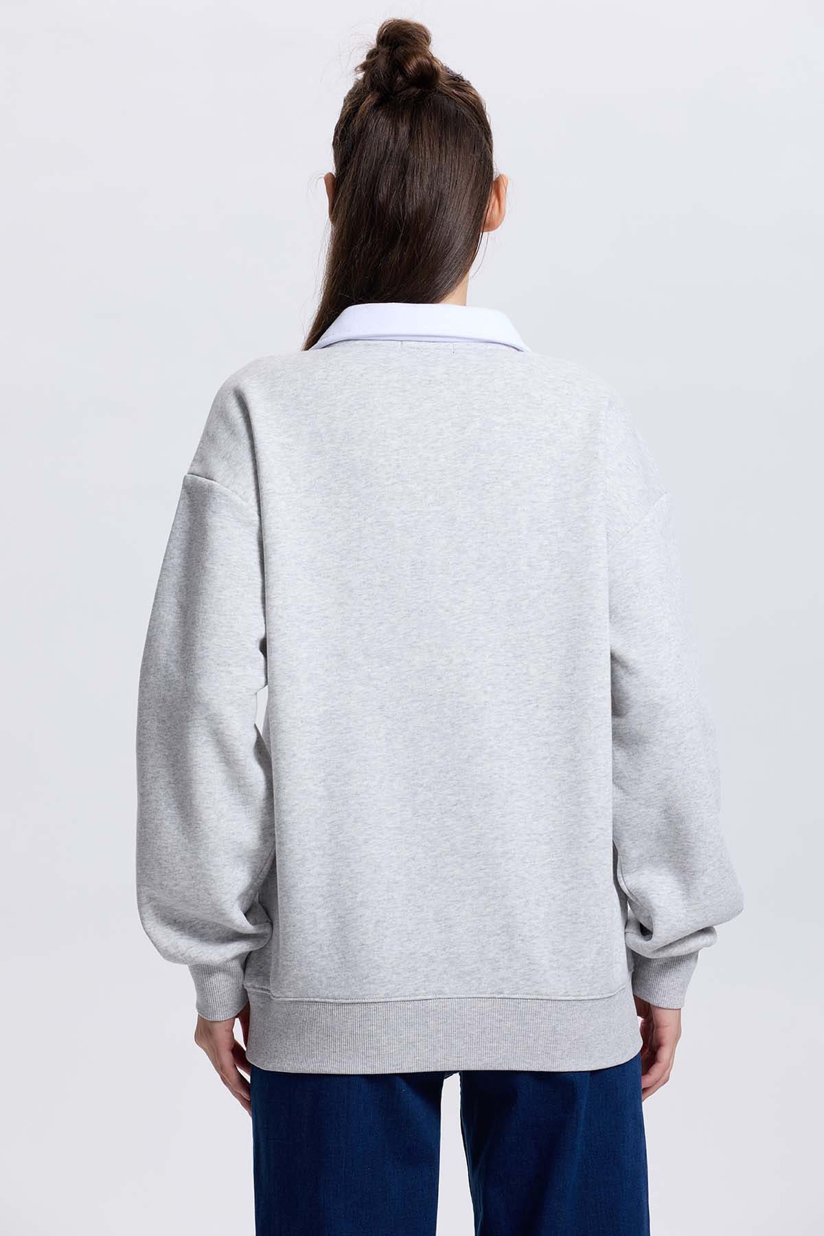 Polerón Mujer Media Pata Abotonada Gris Melange - Image 3