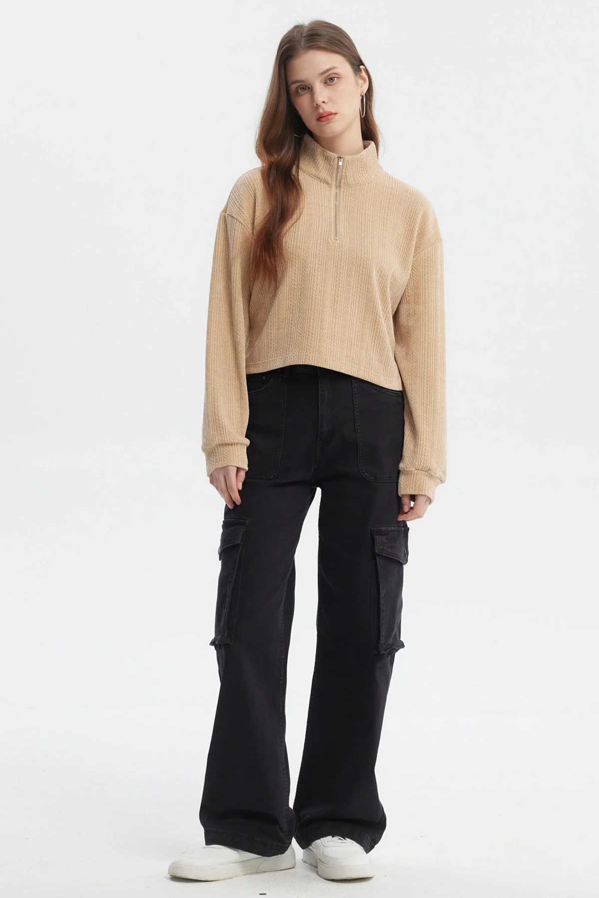 Polerón Mujer Slim Half Zipper Beige - Image 4