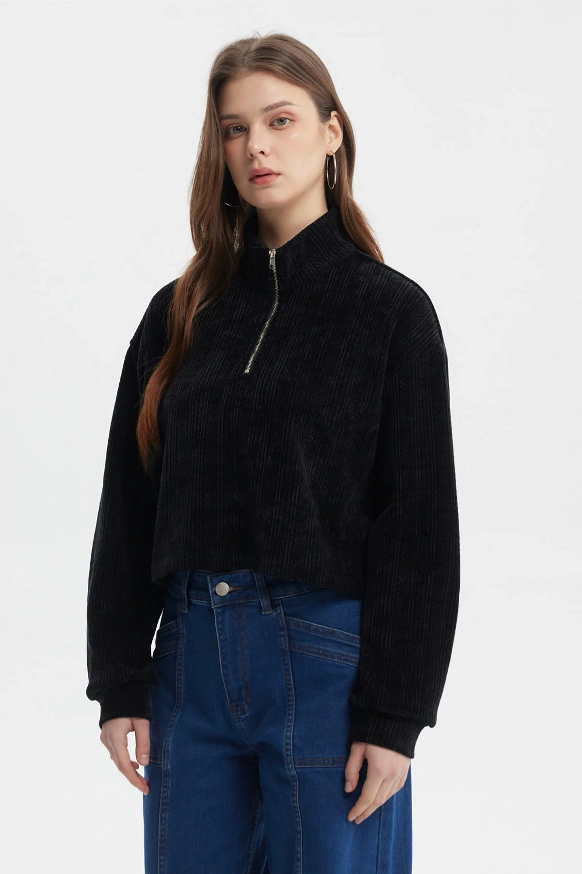 Polerón Mujer Slim Half Zipper Negro - Image 2