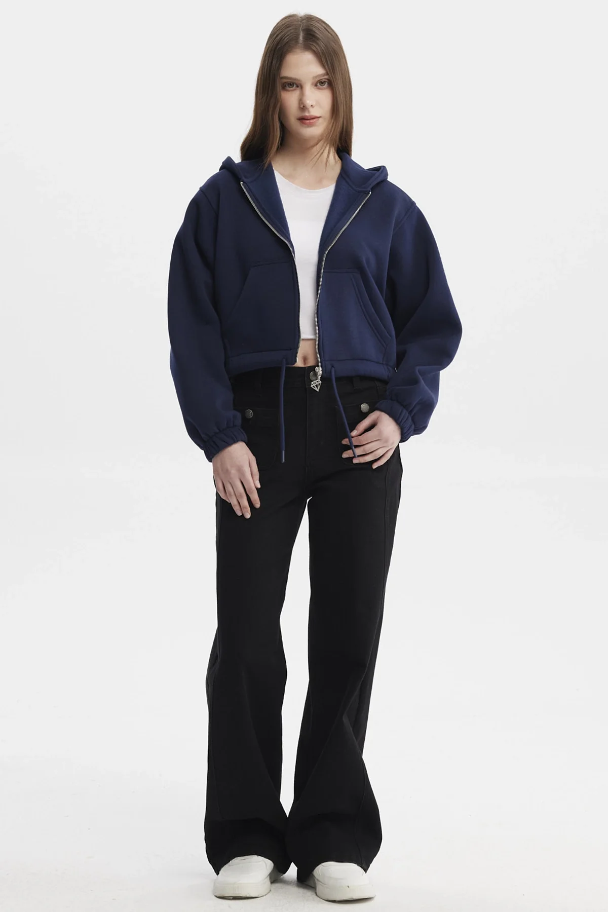 Polerón Mujer Zipper Crop Azul Oscuro - Image 4