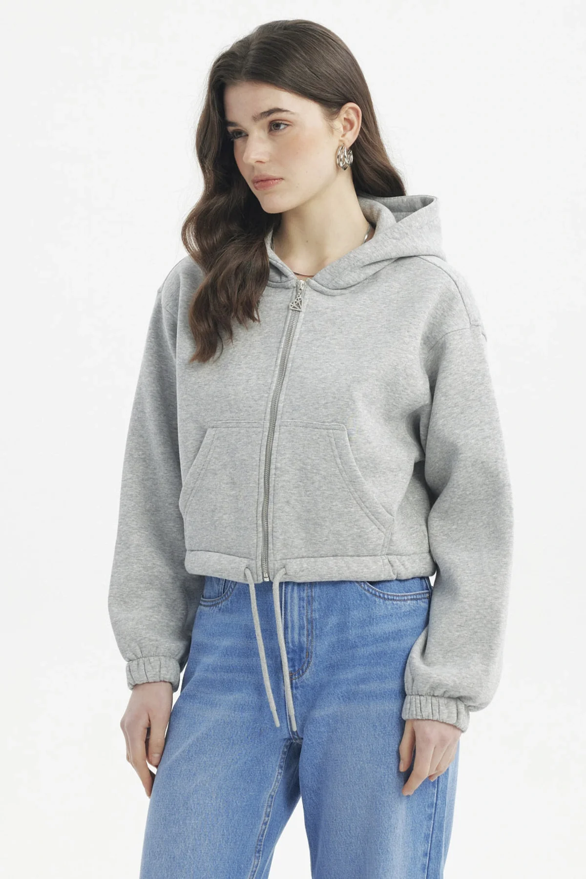 Polerón Mujer Zipper Crop Gris Melange - Image 2