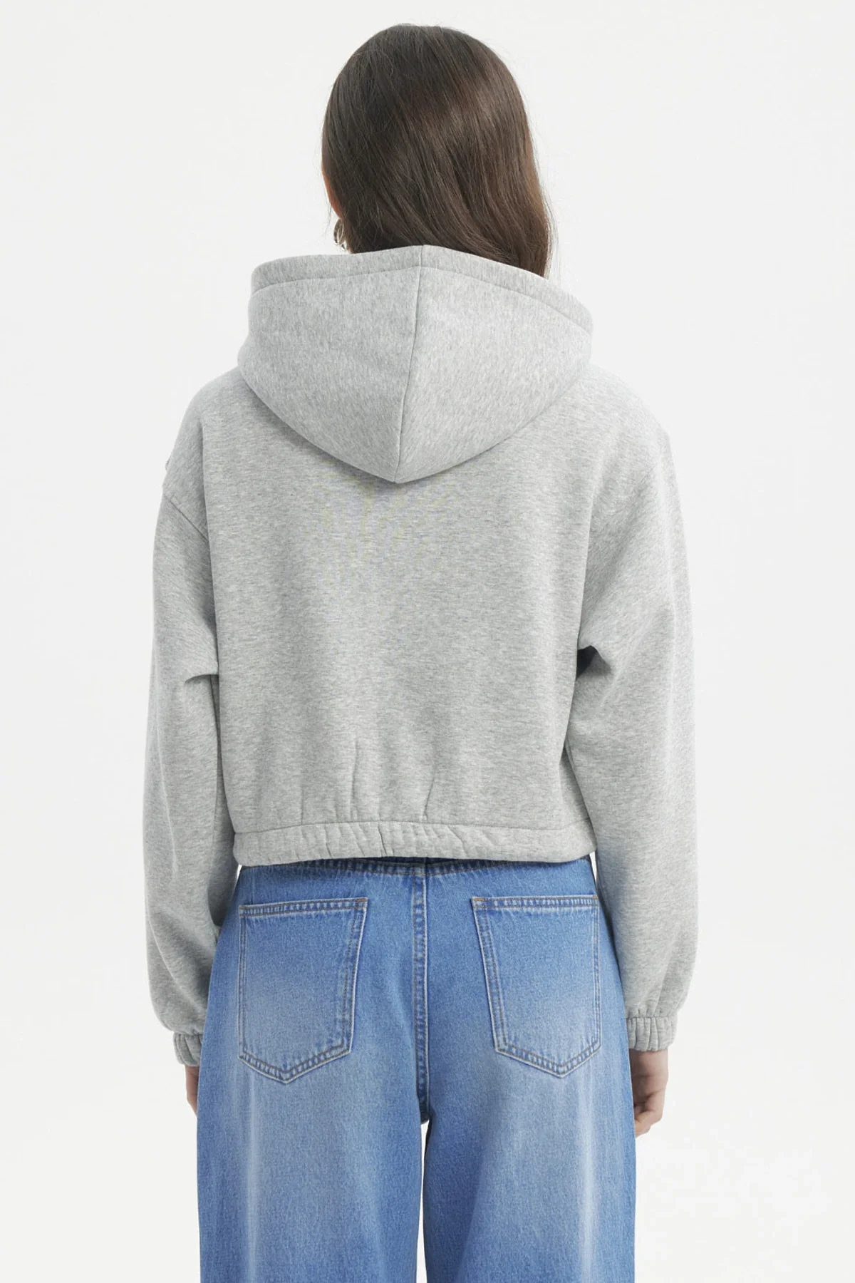 Polerón Mujer Zipper Crop Gris Melange - Image 3