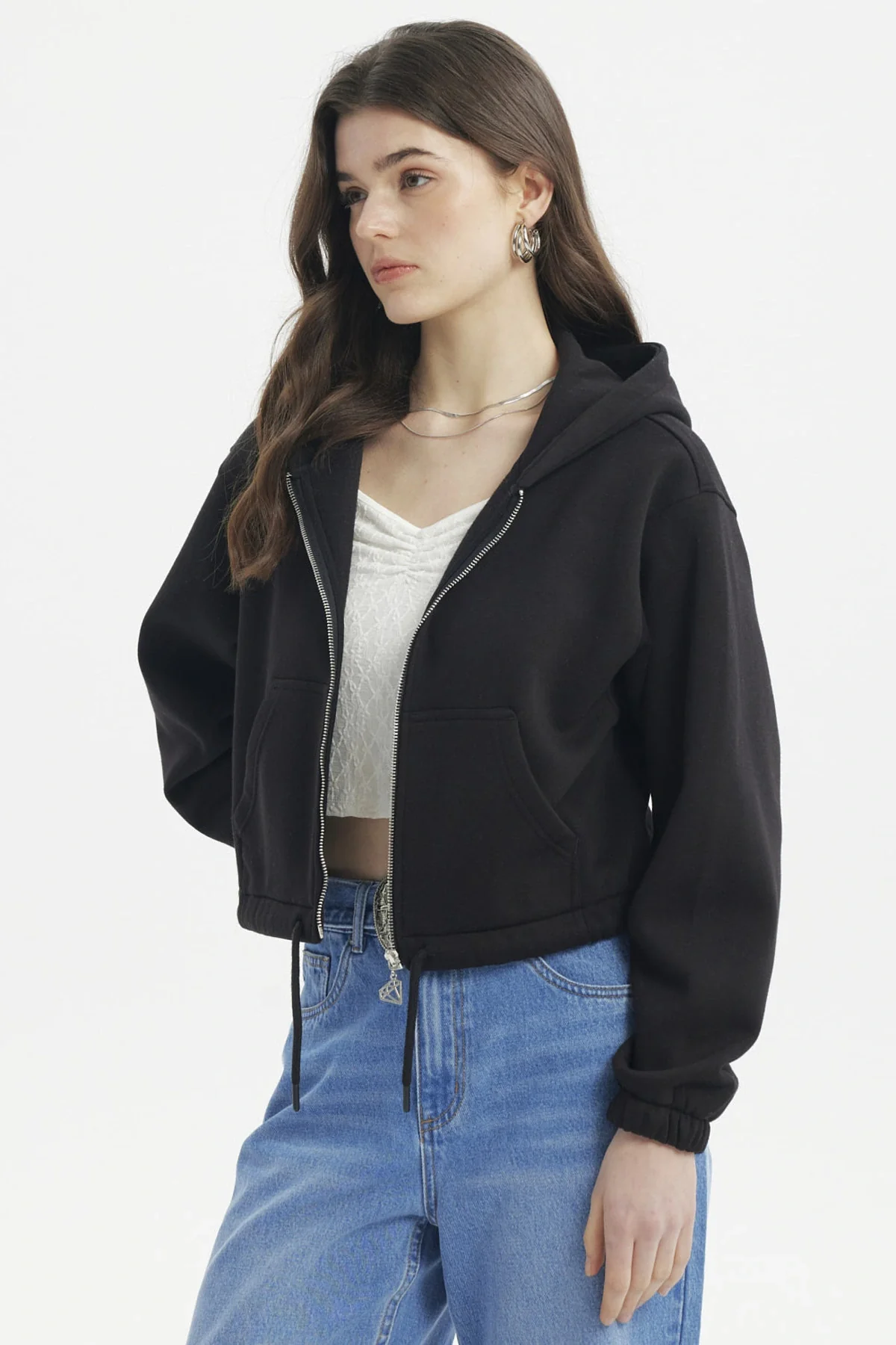 Polerón Mujer Zipper Crop Negro - Image 2