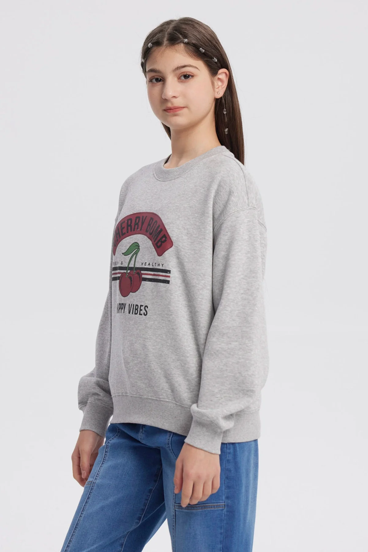 Polerón Niña Básico Print Gris Melange - Image 2